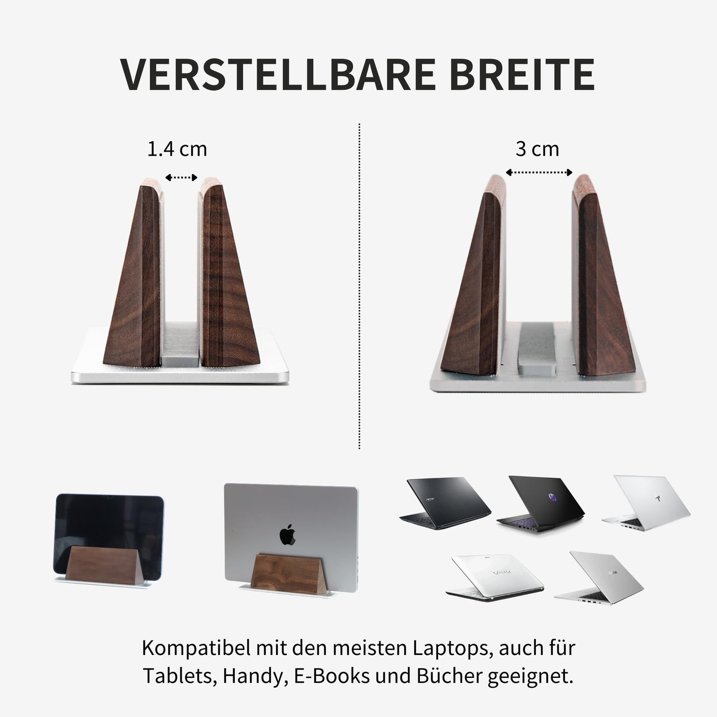 muso wood Vertical Laptop Stand, Walnut Laptop Holder Desktop Stand with Adjustable Dock Size, Wooden Laptop Stand for MacBook Pro and Other Laptops