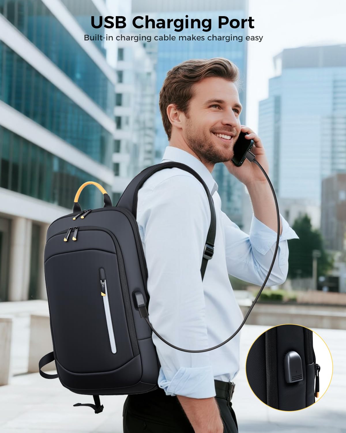 Slim Laptop Backpack for Men - Expandable Business Backpack Fits 15.6 Inch Laptop, Anti Theft Work Backpack with USB Charging Port, Water Resistant Lightweight Computer Backpack for Work College,Black