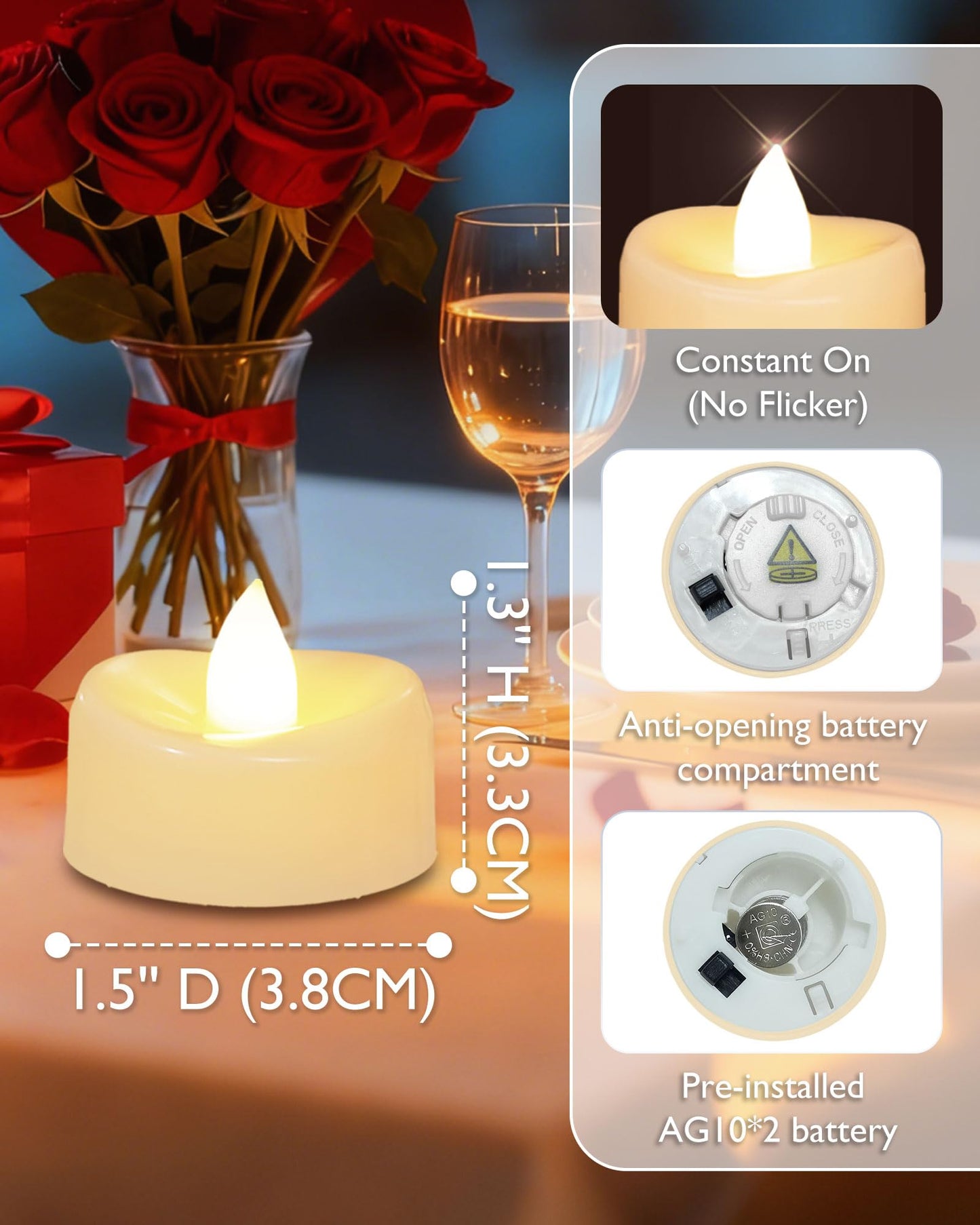 AMAGIC Battery Flameless Warm White Tealight 50 Pack Fake Elecreic Realistic Bright Candles Last 100+ Hours, for Christmas Decoration, Romantic Nights, Table Centerpiece, Diwali