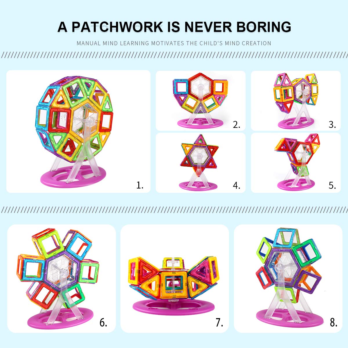 AMOSTING Magnetic Blocks Building Tiles Preschool Educational Construction Stacking Toys for 3 Years Old and Up Toddlers Boys & Girls with Ferris Wheel Stem Set & Car Wheels-100PCS