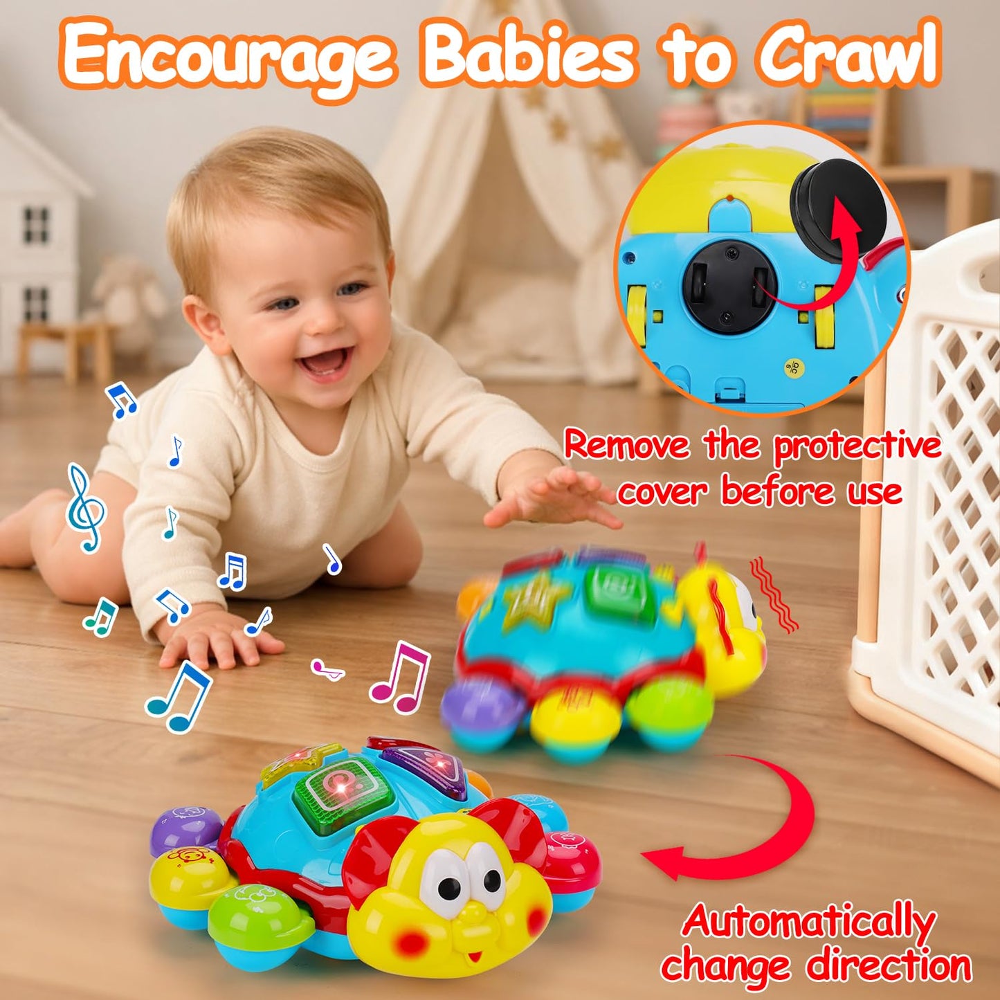 Baby Toys 6-12-18 Months, Tummy Time Toy for 1+ Year Old Learning Crawling Walking Baby Toy for 6 7 8 9 10 11 12 Month Old Infant Light Up Musical Development Toys for Babies Boys Girls Gifts