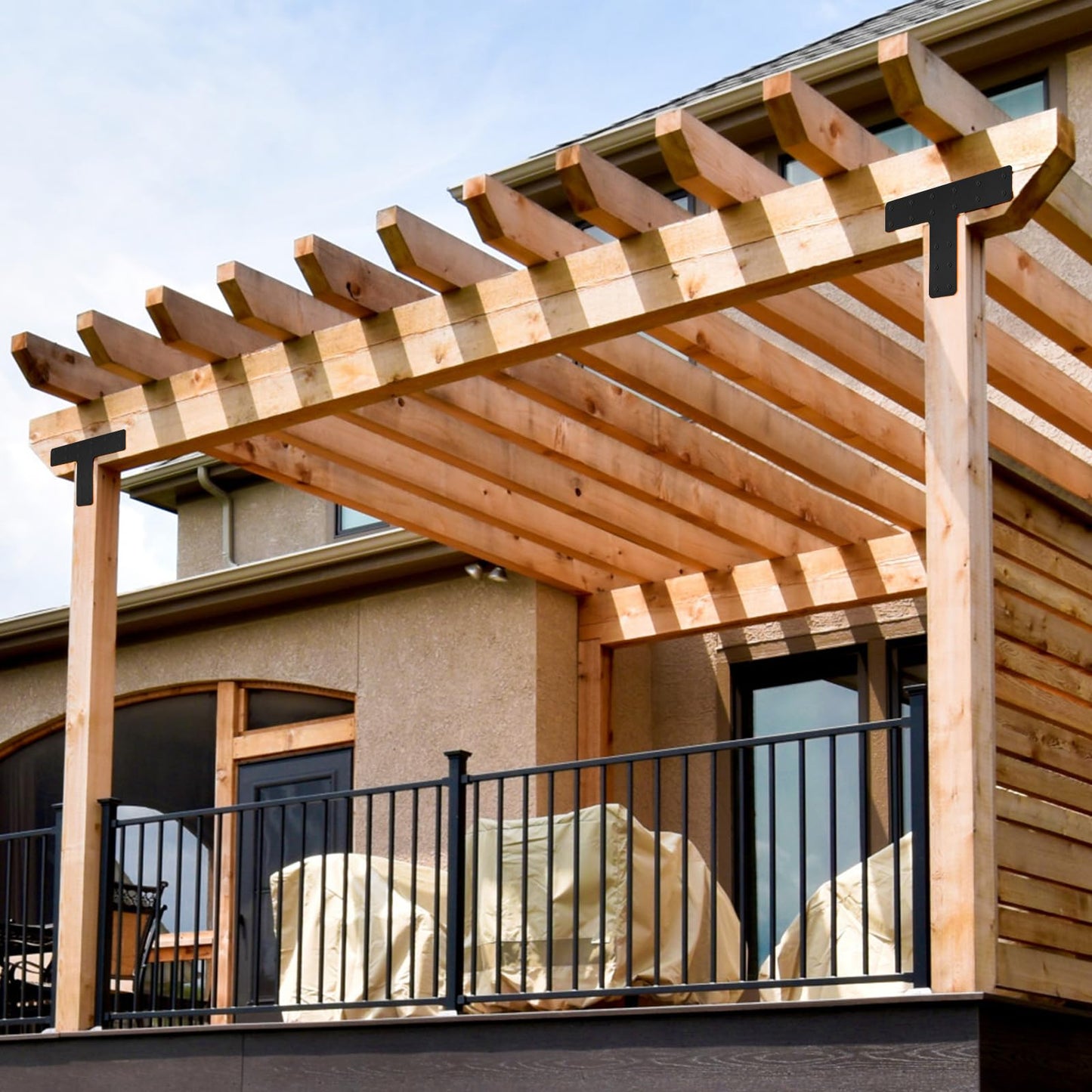 T Post Bracket 4PCS, T Flat Mending Plate for Wood 4x4,6x6 Lumber, Black Powder Coated Heavy Duty Pergola Brackets,T Beam Bracket, T Truss Bracket,T Shape Post to Beam Connectors………