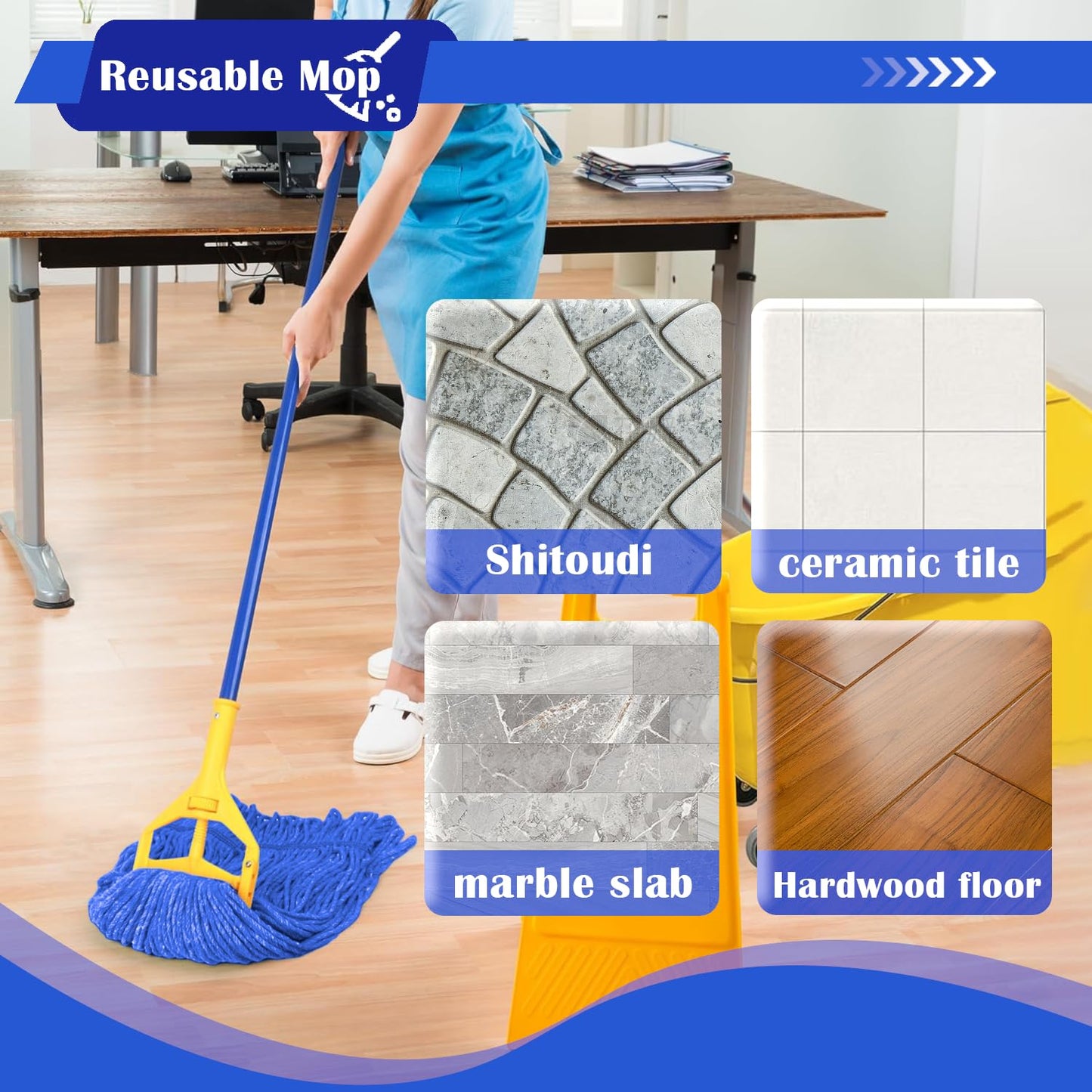 KLHB-YF 21 oz Thick Looped End Blue Mop Heads - Heavy Duty Thick Blue Replacement Mop Heads Cotton Washable Industrial mop Heads Heavy Duty for Commercial & Home Cleaning（blue）