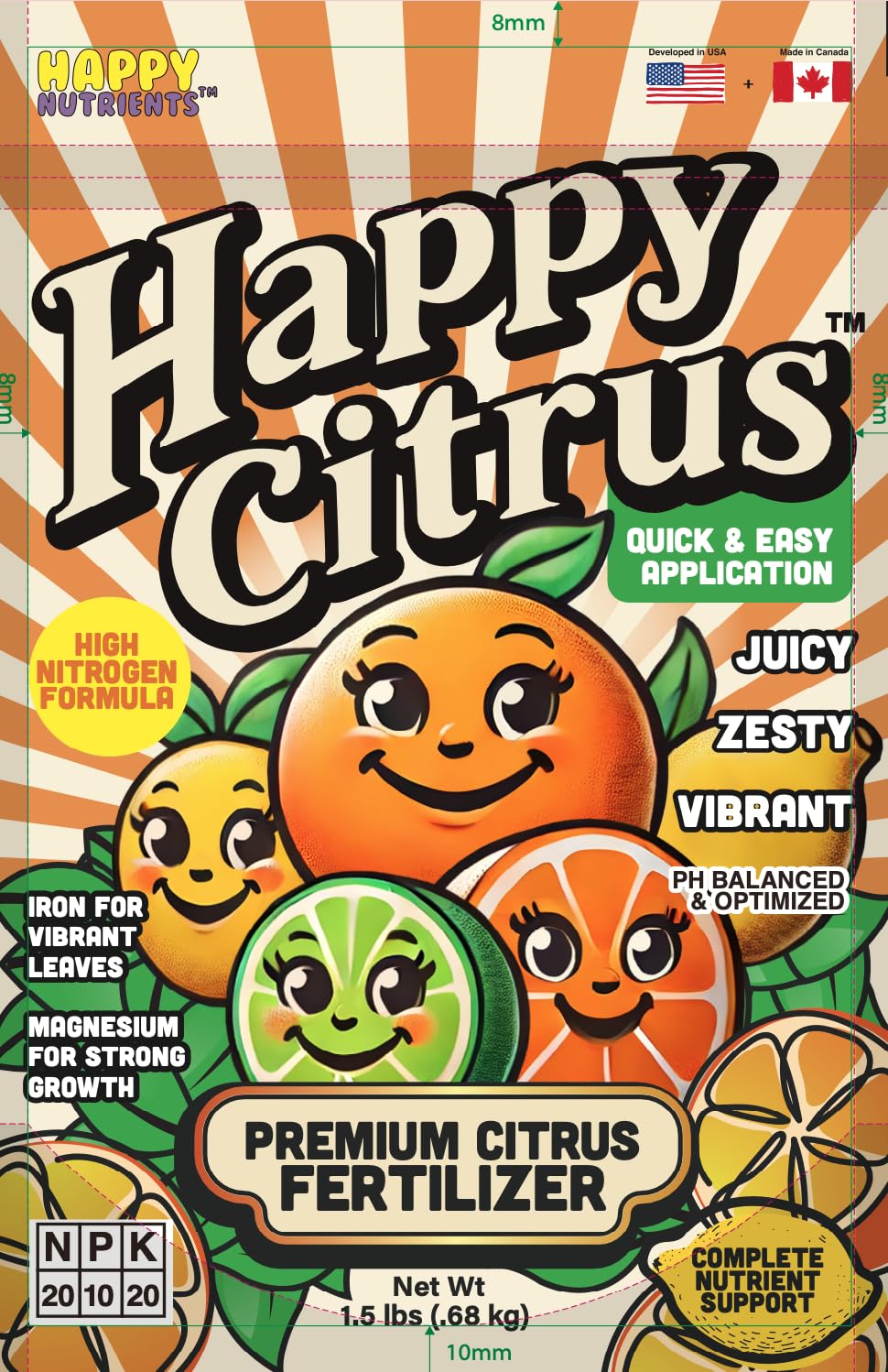 Citrus Fertilizer by Happy Nutrients - High Nitrogen Fruit Tree & Plant Fertilizer with Iron - Nutrient Support for Juicy, Flavorful Citrus - 1.5 lbs for Indoor/Outdoor Fruit Plants