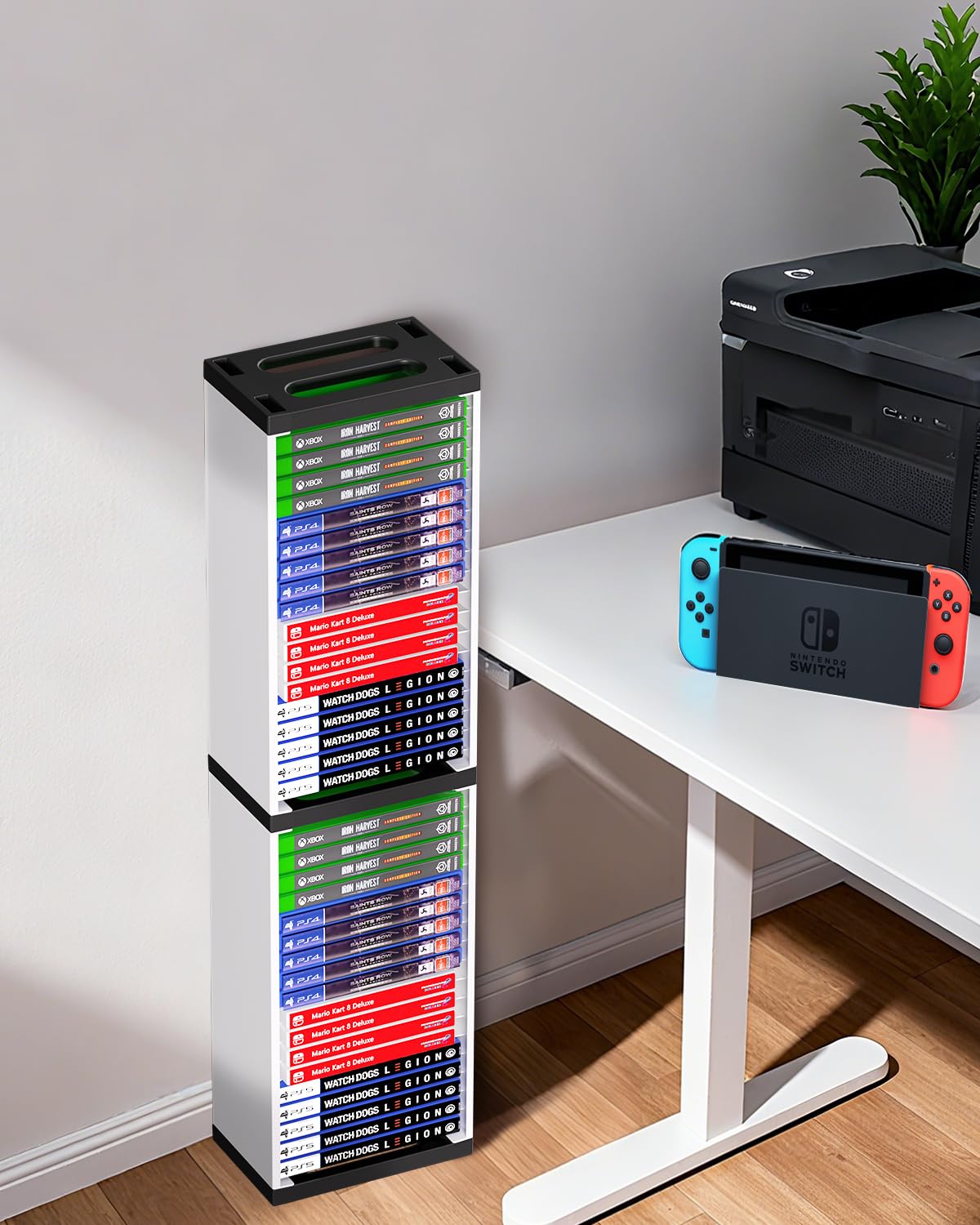Nargos Video Game Storage Stand Tower for PS5/ PS4/ PS3/ Xbox Series S & X/Xbox one Game, Universal Game Disc Holder Vertical Blu Ray Case Organizer (White)