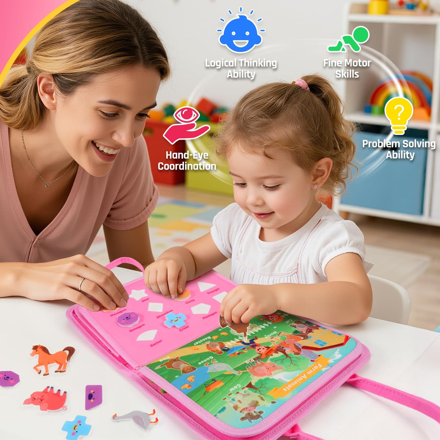 ZOOI Toddler Toys Busy Board - Montessori Toys for 1-5 Year Old Boy Girl Birthday Gifts for Kids, Sensory Toys Baby Essentials, Busy Book for Toddlers 1-5 Year Old, Airplane Activities Toys Gifts