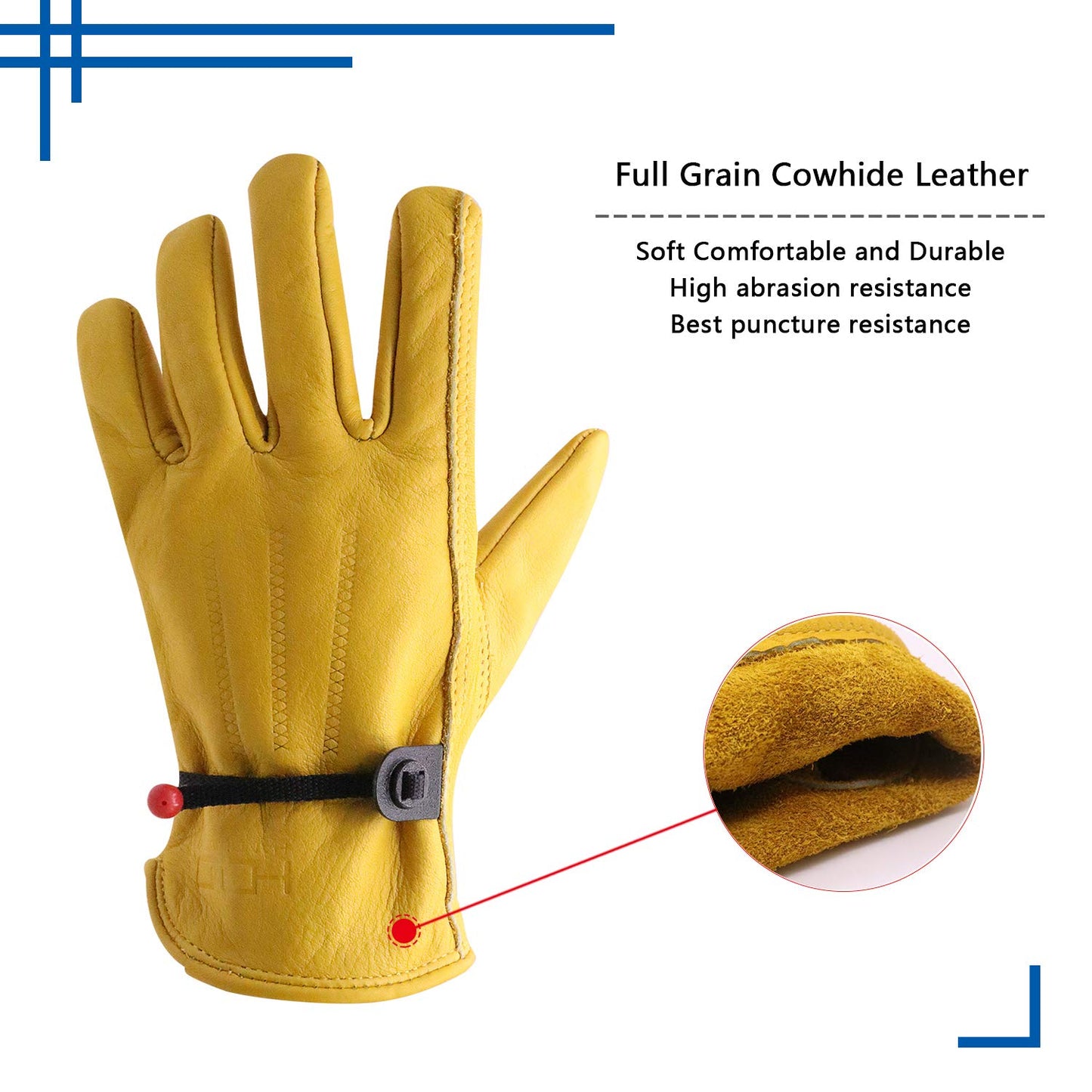 HLDD HANDLANDY 2 Pairs Leather Work Gloves for Men & Women, Rigger Gloves for Driver, Construction, Yardwork, Gardening