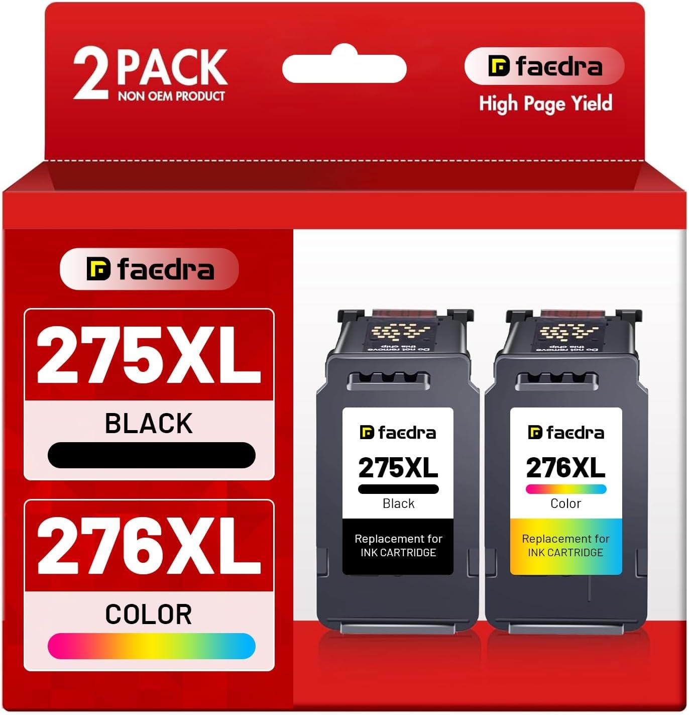 Faedra 275XL 276XL Ink Cartridges for Canon PG-275XL CL-276XL Ink Cartridges Combo Pack 275 XL 276 XL for Pixma TS3720 TR4720 TR4700 TR4723 TR4722 TS3500 TS3520 TS3522 Ink (1Black 1Color)