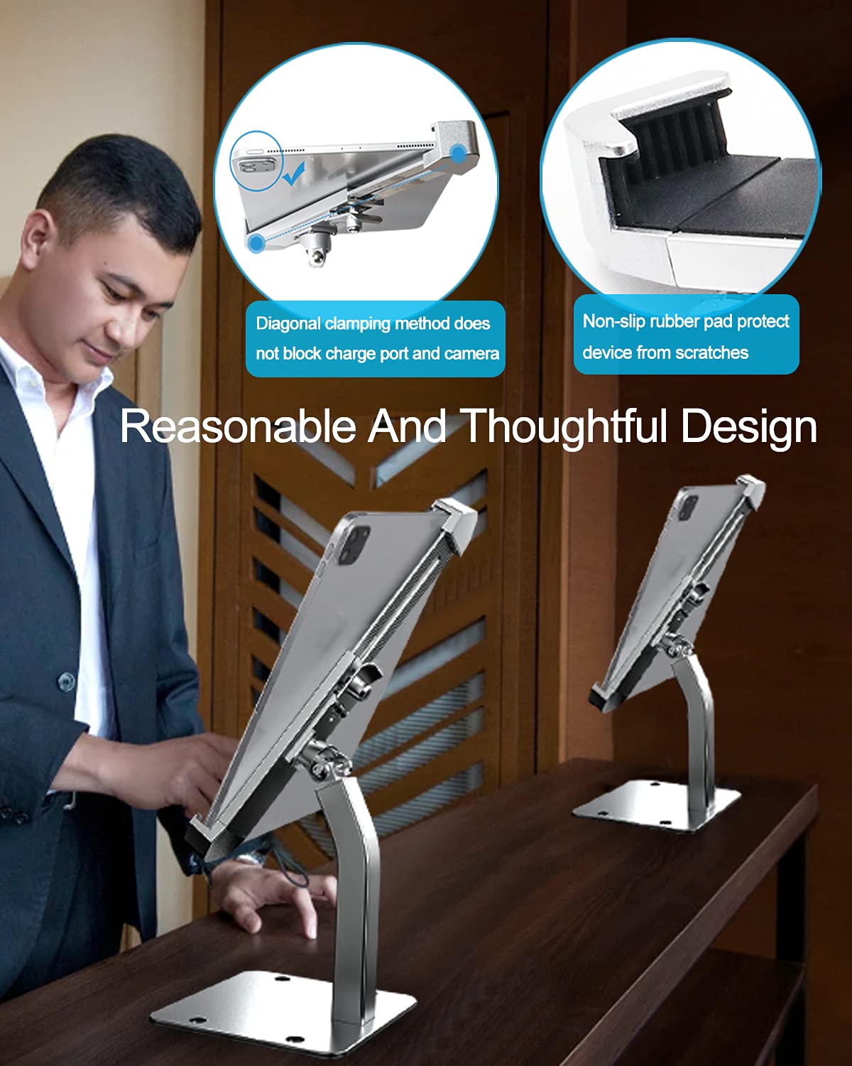 Anti Theft Tablet kiosk Stand for 9"-14" Tablet, woleyi Security iPad Desk floor stand, Heavy Duty Tablet POS Display Mount with Lock and Key, Compatible iPad Pro 12.9/Air, Surface Pro/Go, Galaxy Tabs