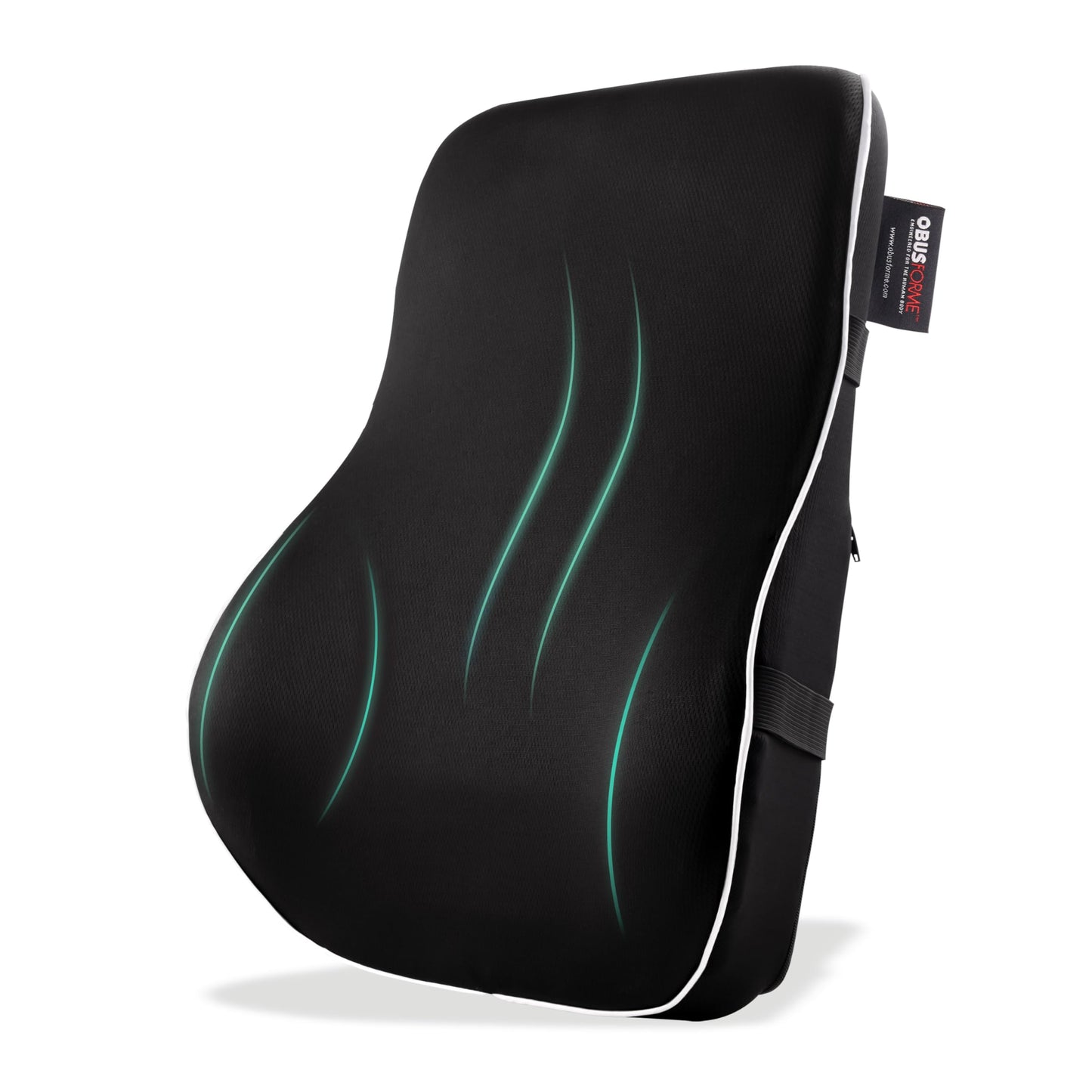 ObusForme Memory-Foam Lumbar Pillow Back Cushion – Dual-Strap Support for Office Chair, Car Seat & Gaming Chair, Breathable Washable Cover, Reversible Upper/Lower-Back Design, Black