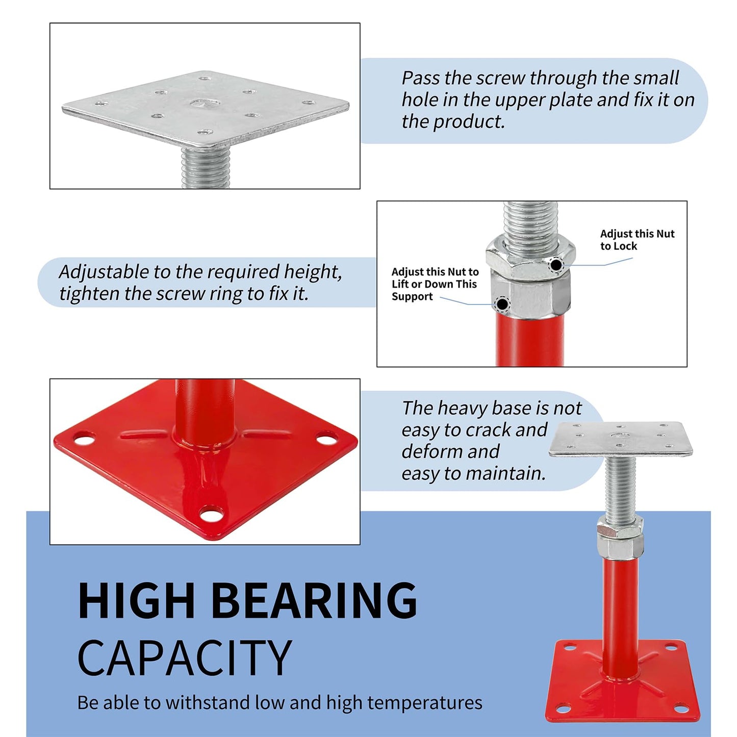 4-Pack Adjustable Floor Jacks – Heavy-Duty House Jack Posts for Leveling and Support, 5” to 8” Screw Jack Lift for Floors and Joists