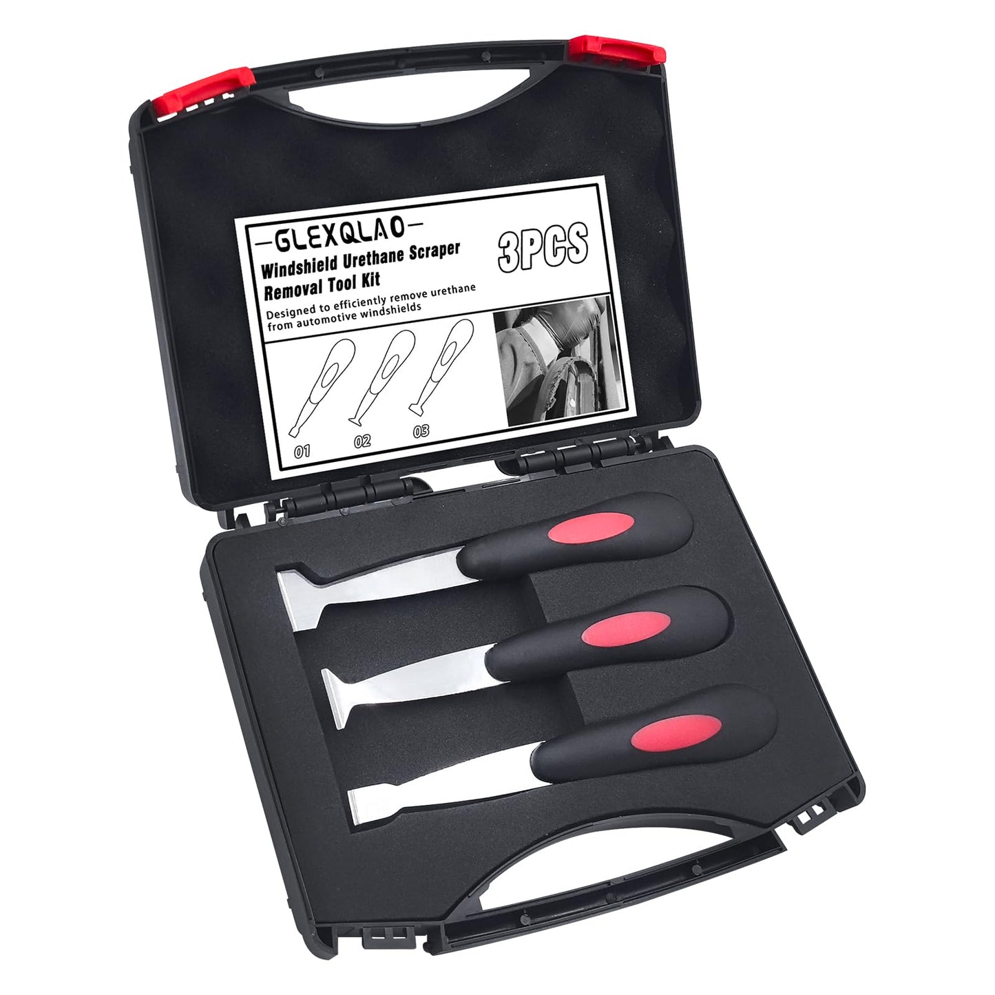 GLEXQLAO Windshield Urethane Scraper Removal Tool Kit for Removing Glass Residues, Auto Glass Urethane Scraper Remover Tool Set with 3 Sizes