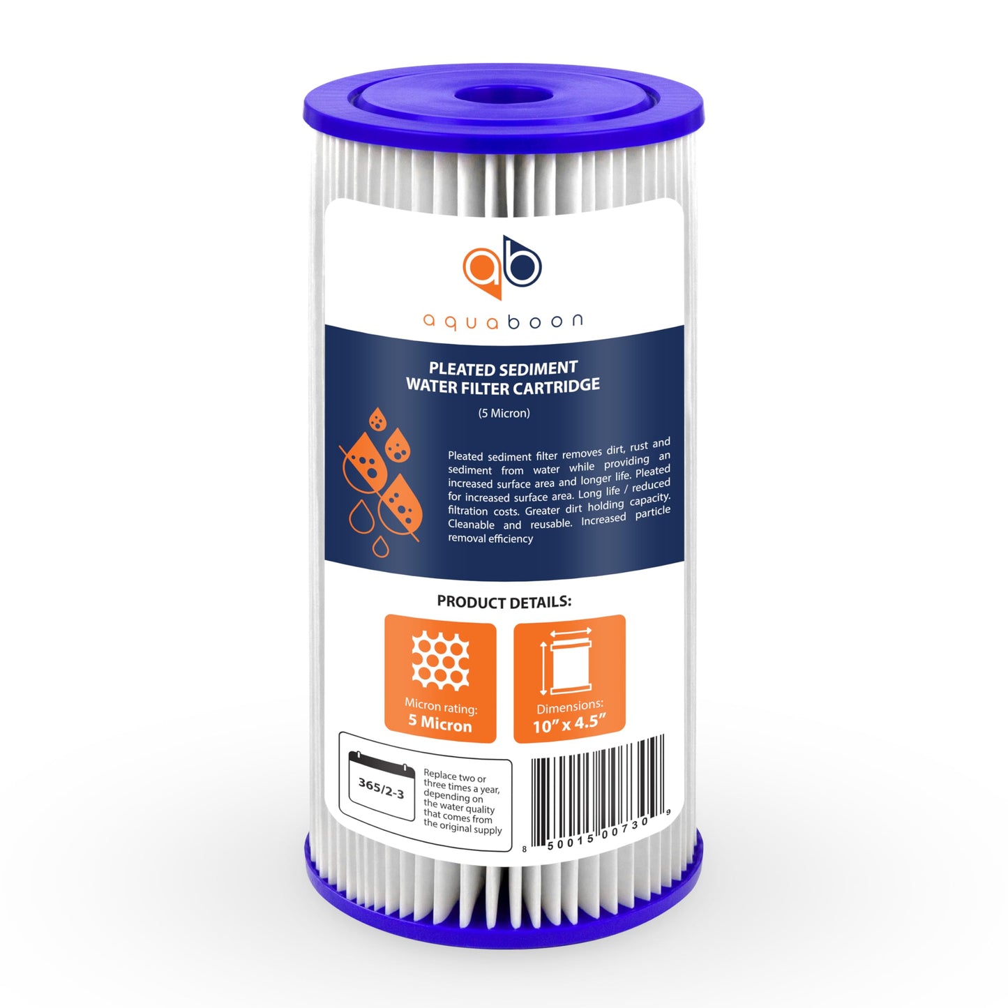 Aquaboon 5 Micron Pleated Sediment Water Filter 10 x 4.5 Cartridge - Whole House Water Filter Replacement - Whole House Water Filters Cartridges Compatible with Well Filters FXHSC, R50-BBSA, 4-Pack