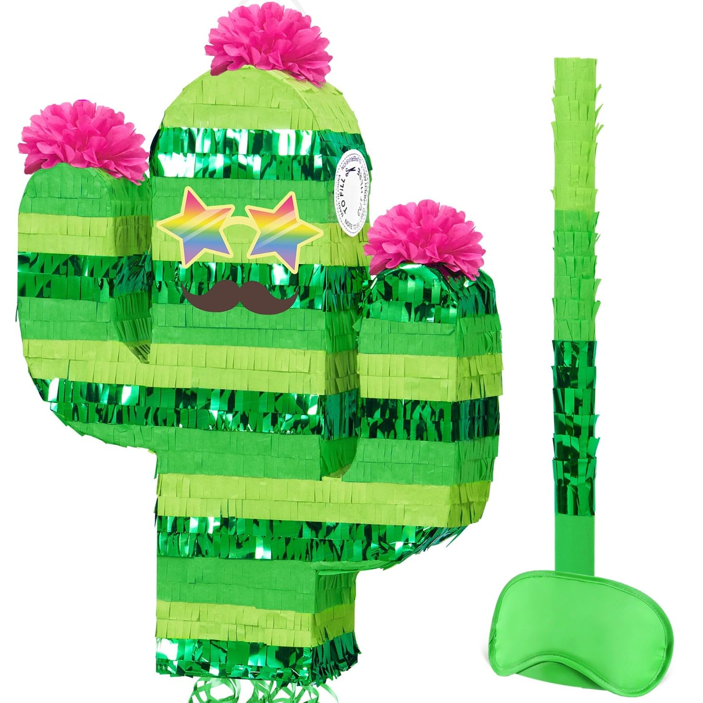 WERNNSAI Cactus Pinata - Mexican Fiesta Party Decorations Tropical Hawaiian Pinata with Stick and Blindfold Cinco de Mayo Supplies Summer Luau Taco Bar Decor Green Cactus Photo Prop