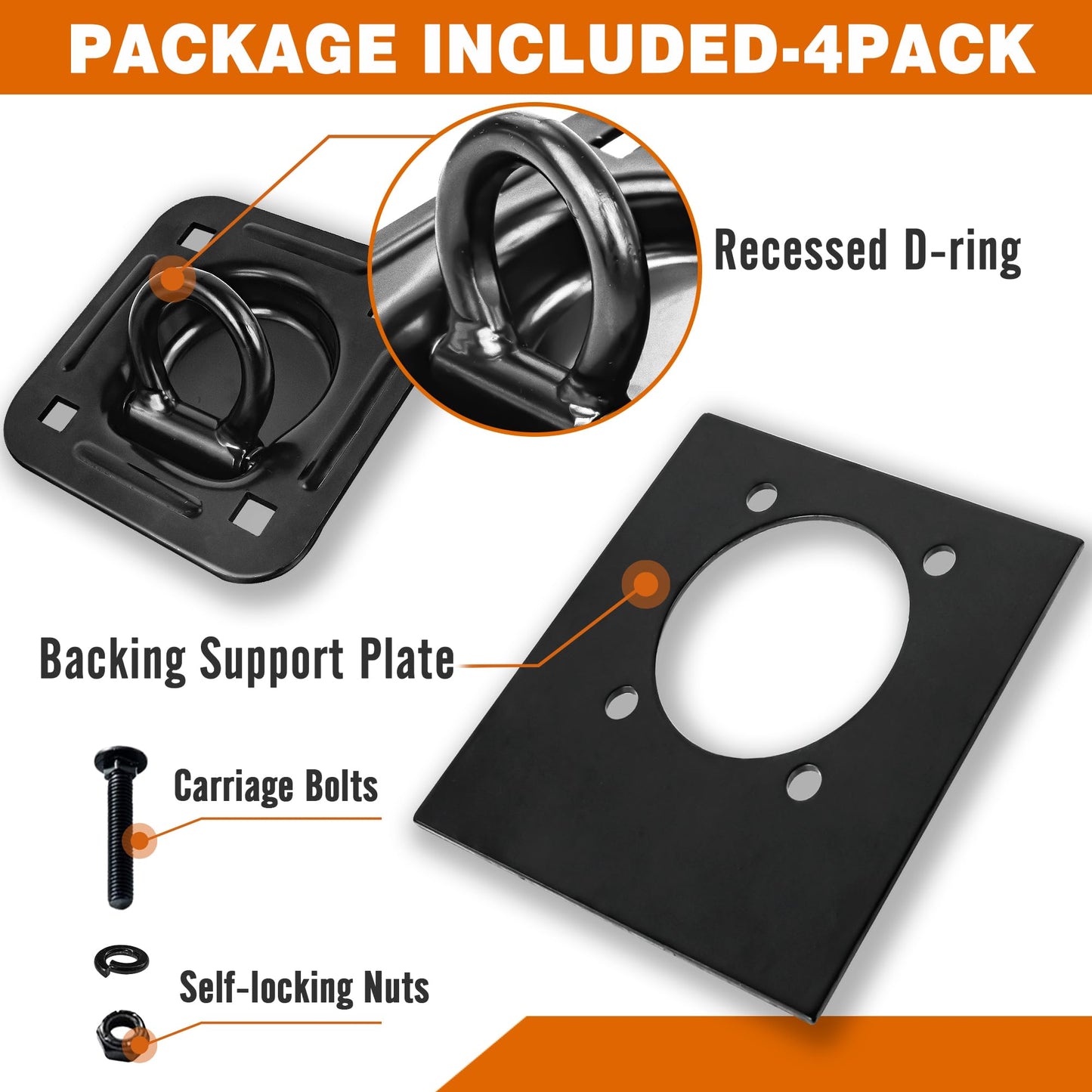 Recessed D Ring Tie Down Anchors 4 Pack (6,000 Lbs), Heavy Duty Kit Enclosed Trailer Accessories,Trailer Tie Down Anchor Great For Securing Equipment, Cargo And Other Loads