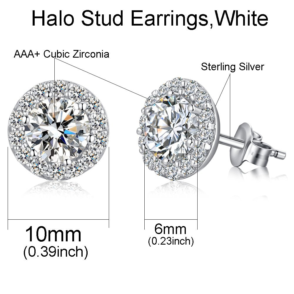 Halo Stud Earrings Sterling Silver Halo Earrings for Women Cubic Zirconia CZ Stud Earrings White