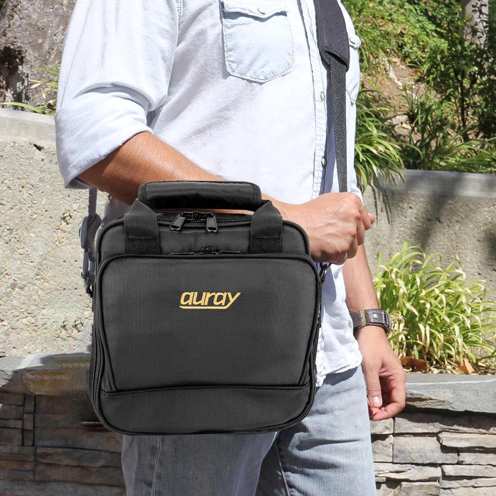 AURAY Nylon Padded Mixer Bag with Gear Protector, Removable Strap & Carry Handles - Fits Up to 10x10 inch Mixers, Weather-Resistant, Zipped Pockets - Ideal Storage Case for Travel and Audio Gear