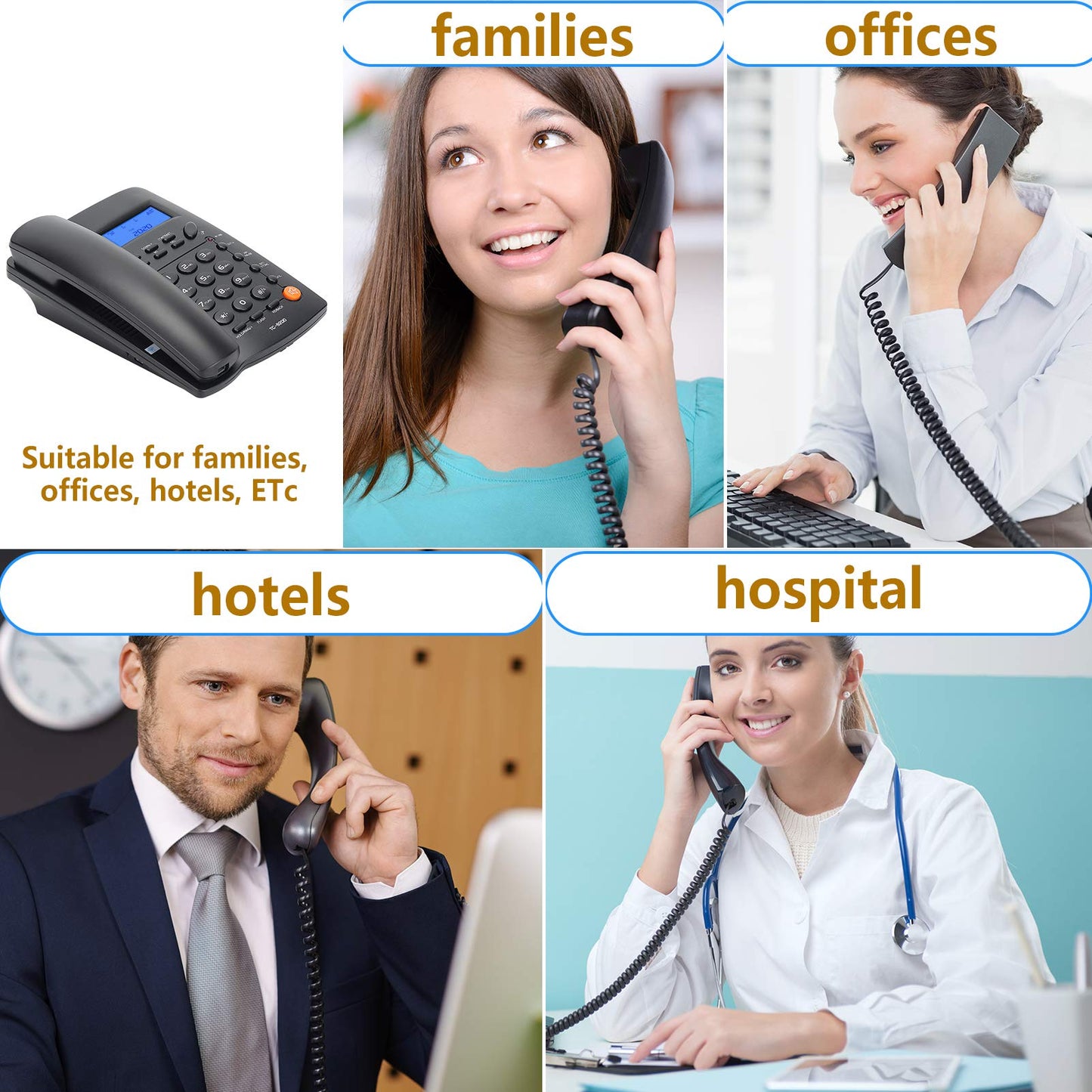 Uvital Desktop Corded Telephone, DTMF/FSK Mode, LCD Display, Calls Memory, Basic Calculator, Special Ring for VIP Numbers, M1,M2 One Touch Memory, in Use LED Indication, Last Number Redial