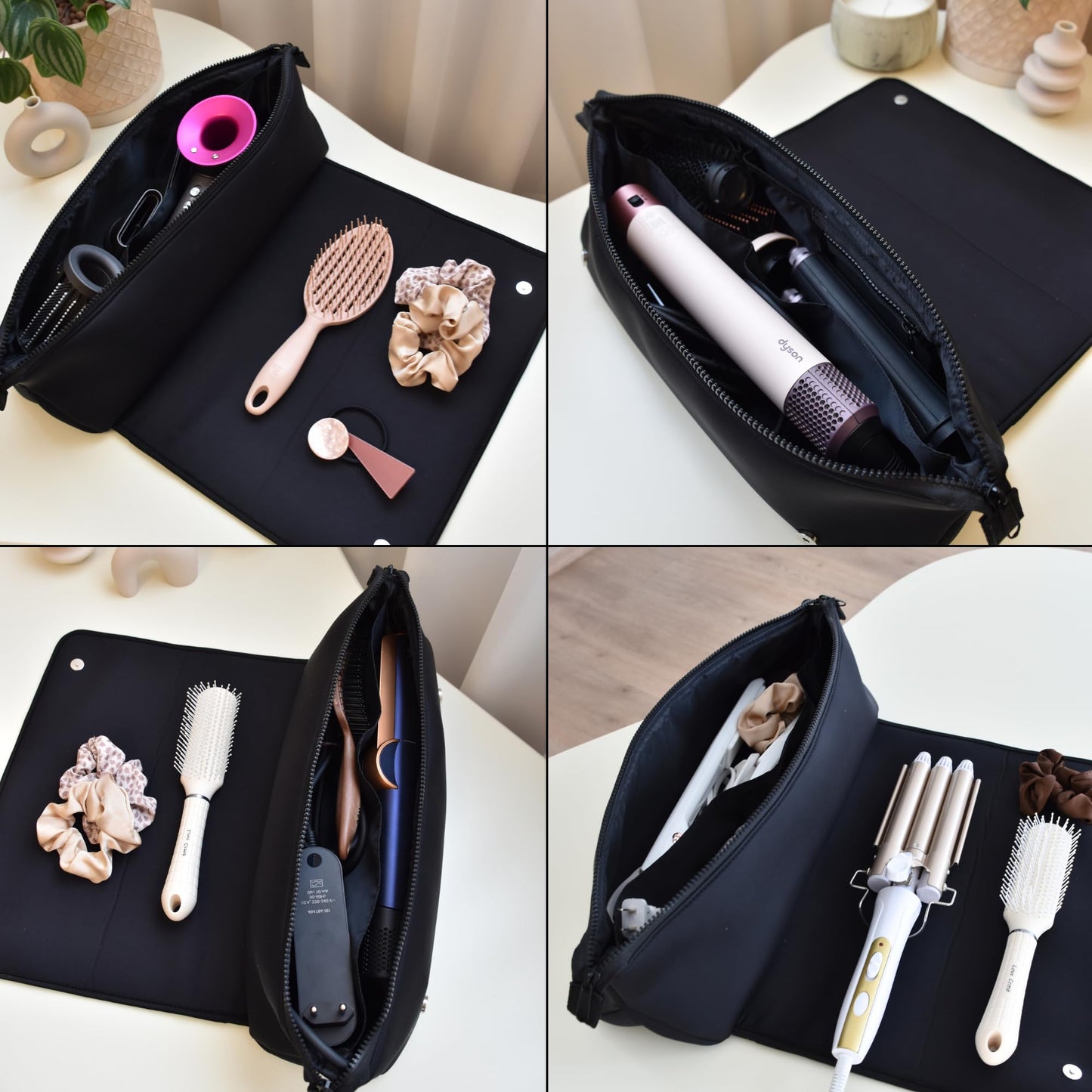 BAREFOOT CARIBOU Hair Tools Travel Bag and Heat Resistant Mat for Flat Irons, Straighteners, Curling Iron, and Haircare Accessories, 2-in-1 Design, with Interior Pockets, Portable Organizer (Black)