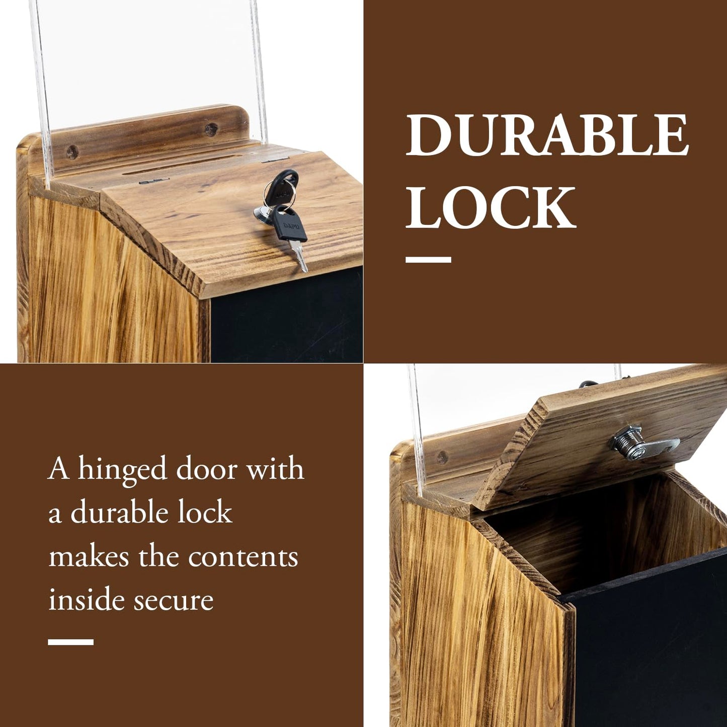 MyGift Tip Jar, Donation Box for Fundraising, Wood Suggestion Box with Lock and Key, Comment Ballot Raffle Box Wall Mountable, Clear Acrylic Sign Holder, Chalkboard Surface