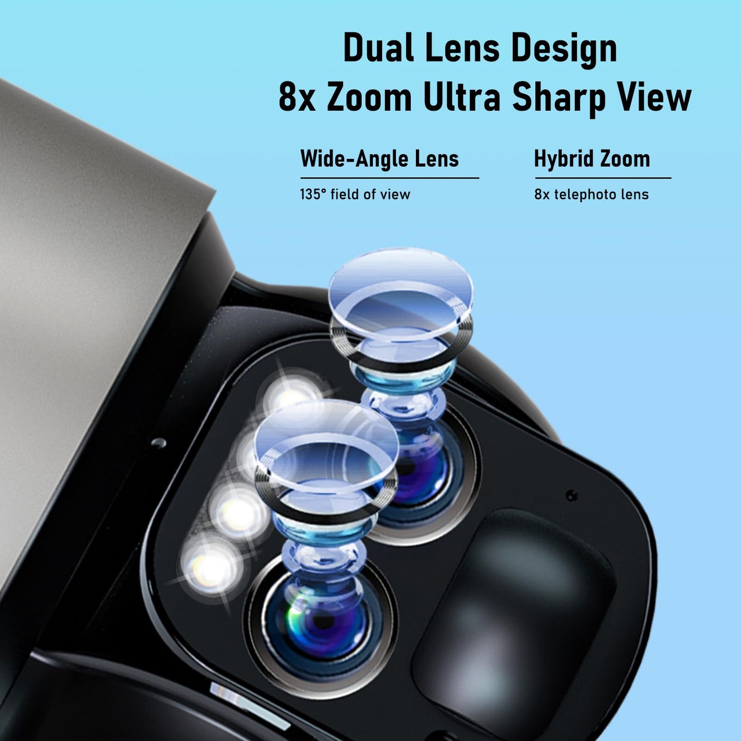 Caluxe 4K Solar Security Cameras Wireless Outdoor, 5G/2.4G WiFi 6, 360° PTZ Camera Surveillance Exterieur with Color Night Vision, 2-Way Audio, PIR Motion Detection, Auto Human Tracking, Waterproof