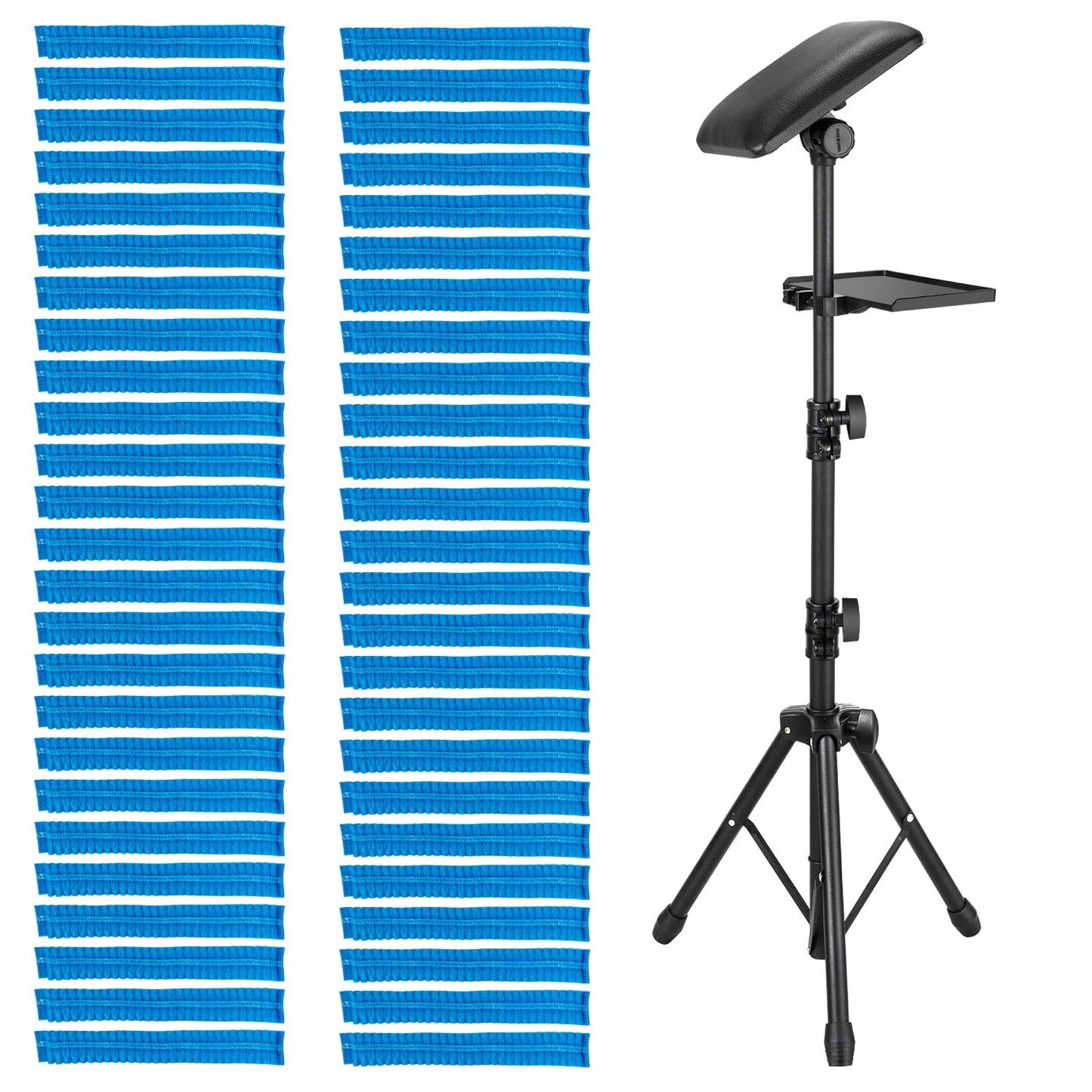 BONTOP Tattoo Arm Rest Stand with Tray, PU Leather Sponge Covers 50PCS, Waterproof, Square, Foldable, Sponge Pad, Tripod, Adjustable Height and Tilt, Arm Bar Pad