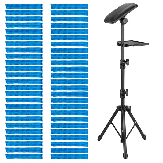 BONTOP Tattoo Arm Rest Stand with Tray, PU Leather Sponge Covers 50PCS, Waterproof, Square, Foldable, Sponge Pad, Tripod, Adjustable Height and Tilt, Arm Bar Pad