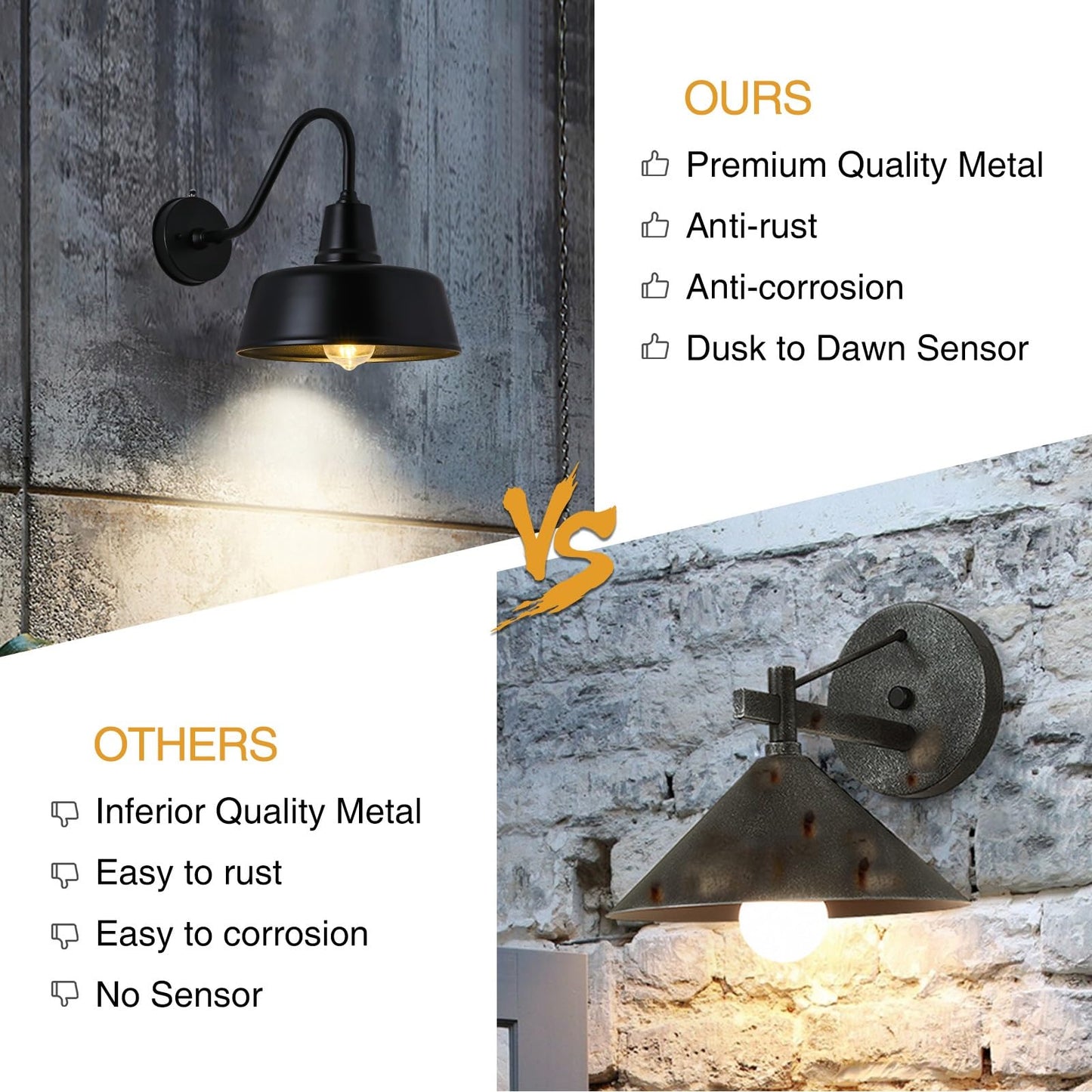 Naurham Barn Lights Outdoor Gooseneck Lighting, Dusk to Dawn Black Exterior Barn Lights for House, Farmhouse Wall Lighting Fixtures with Sensor for Porch Garage (1, 11" Diameter)