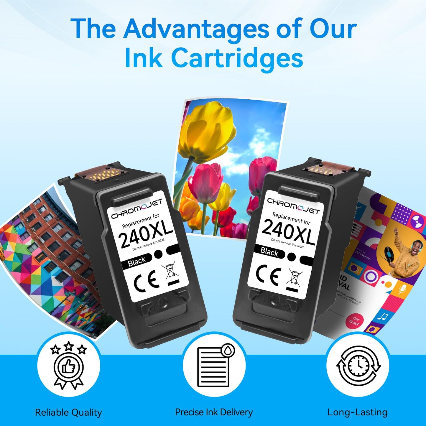 Chromojet 240XL Black Ink Cartridges Compatible for Canon 240XL Black Ink Cartridge Printer Ink 240 PG240XL PG-240XL Fit for PIXMA MG3620 MG3600 TS5120 TS5100 MG3220 MG3520 MG2120 MX472 (2 Black)