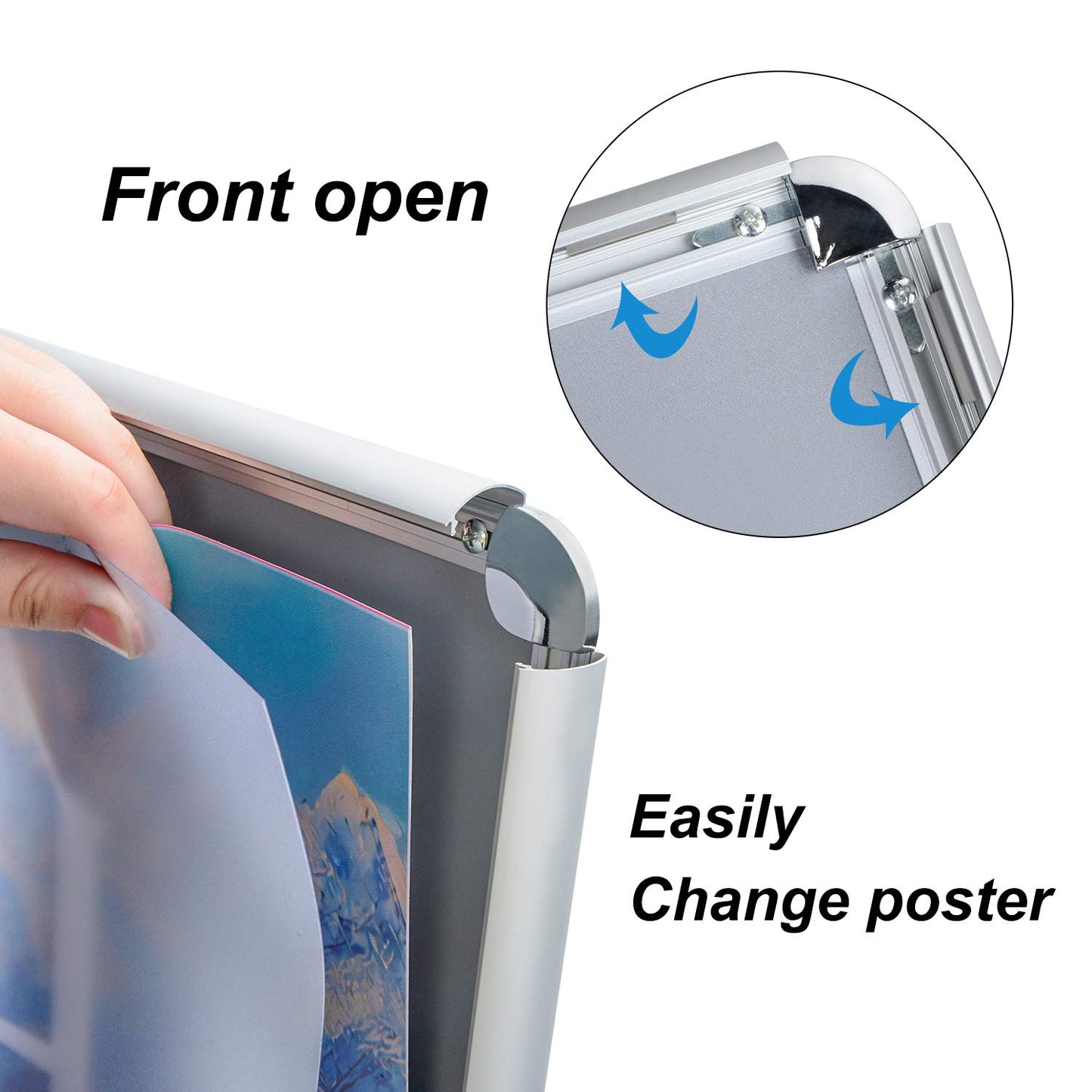 AkTop Adjustable Poster Sign Stand, 11 X 17 Inch Heavy Duty Pedestal Floor Standing Sign Holder, Silver Snap-Open Aluminum Frame with Safety Rounded Corner