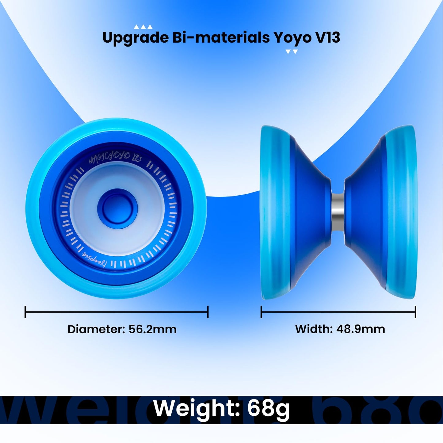 MAGICYOYO V13 DEEPSPIN Bi-Material Yoyo for Kids 8-12, Dual-Function Yoyo Professional for All Skill Levels, Trick Yo-yo with 12 Yoyos Strings, Finger Brace, Bearing Kit (Blue+Blue Rings)