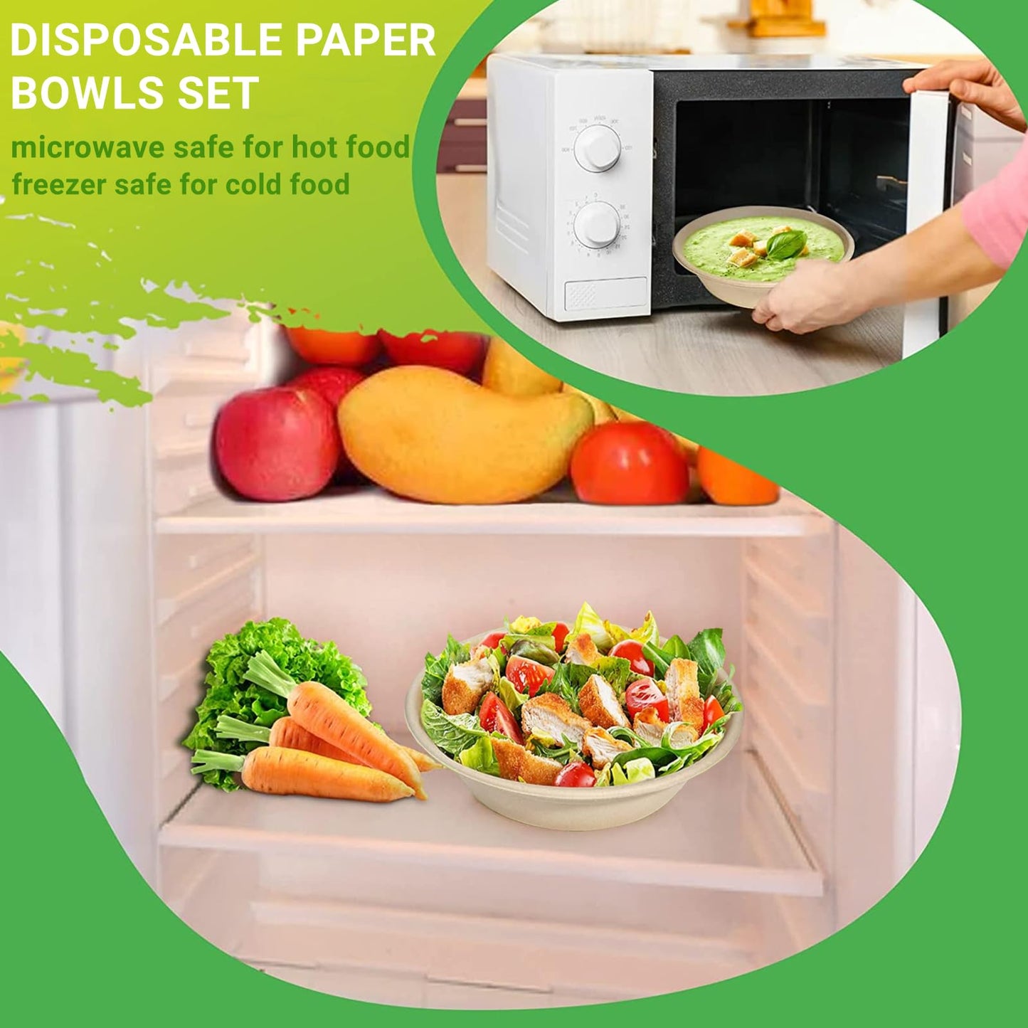 Disposable Paper Bowls 32oz Heavy Duty, 100 Pack Eco-Friendly Compostable Bowls, Party Serving Bowls for Salad, Ice Cream, Dessert and Hot Soup, Biodegradable Bowls Made of Sugarcane (Nature)