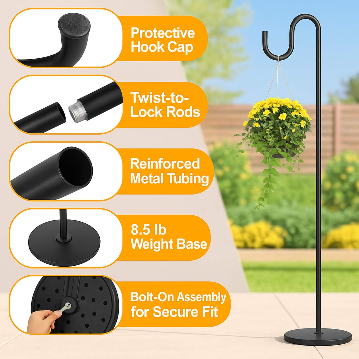 PREMILITY 59" Wind Chime Stand, Hanging Plant Stand, Hummingbird Feeder Stand, Heavy Duty, Suitable for Outdoor Indoor, Holds Up to 11 LBS