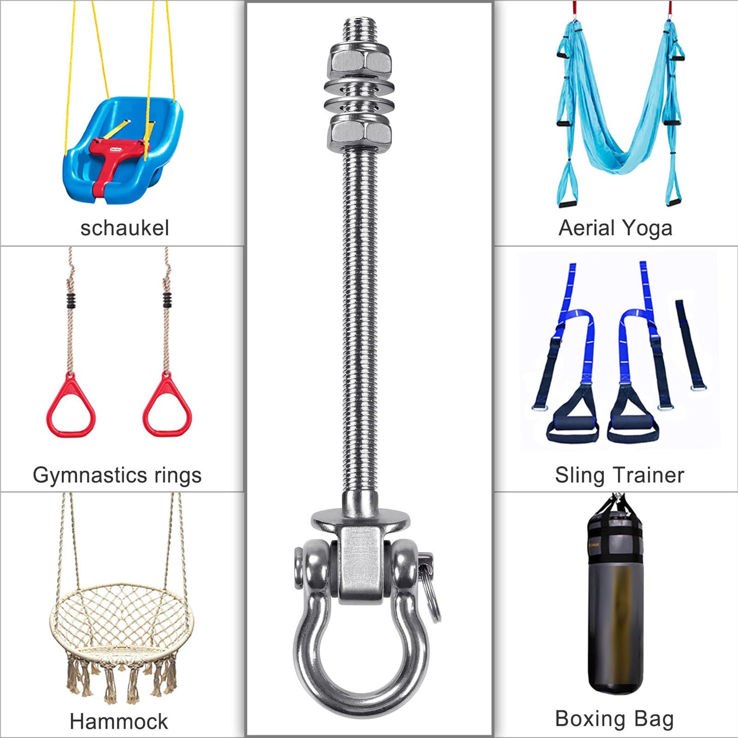 BeneLabel Heavy Duty Swing Hangers with Bearings - Set of 4 Stainless Steel 304 Hardware for Wood & Metal Beams - Ideal for Hanging Hammocks, Yoga Swings, Porch Swing, Boxing Bags - 1500LB Capacity