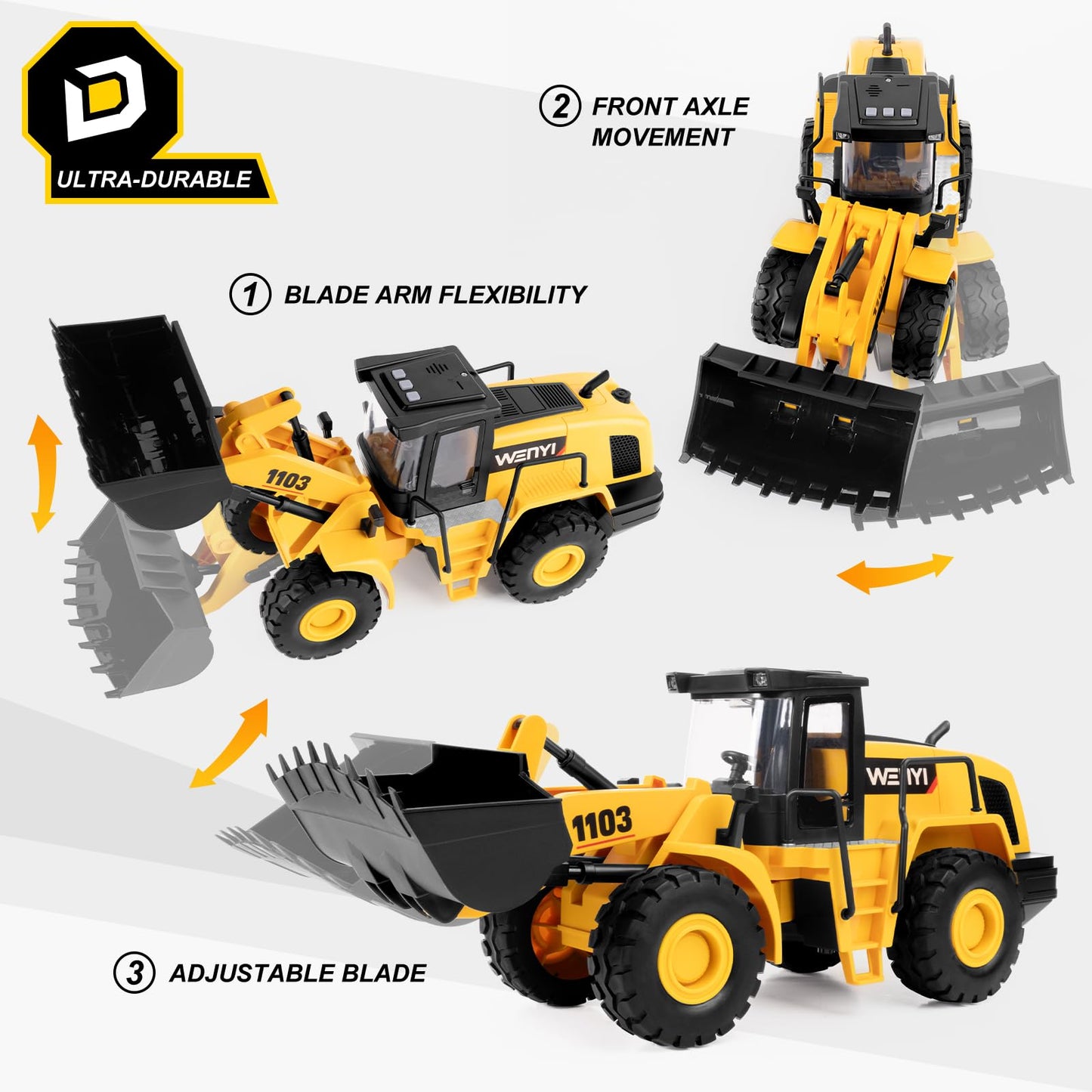 Bulldozer Toy, 16" Front Loader, 1:10 Scale Classics Bulldozer, Wheel Loader with Real Working Arm & Bucket, Lights & Sounds Construction Vehicle Toy for Kids Ages 3+ - Easter Gifts