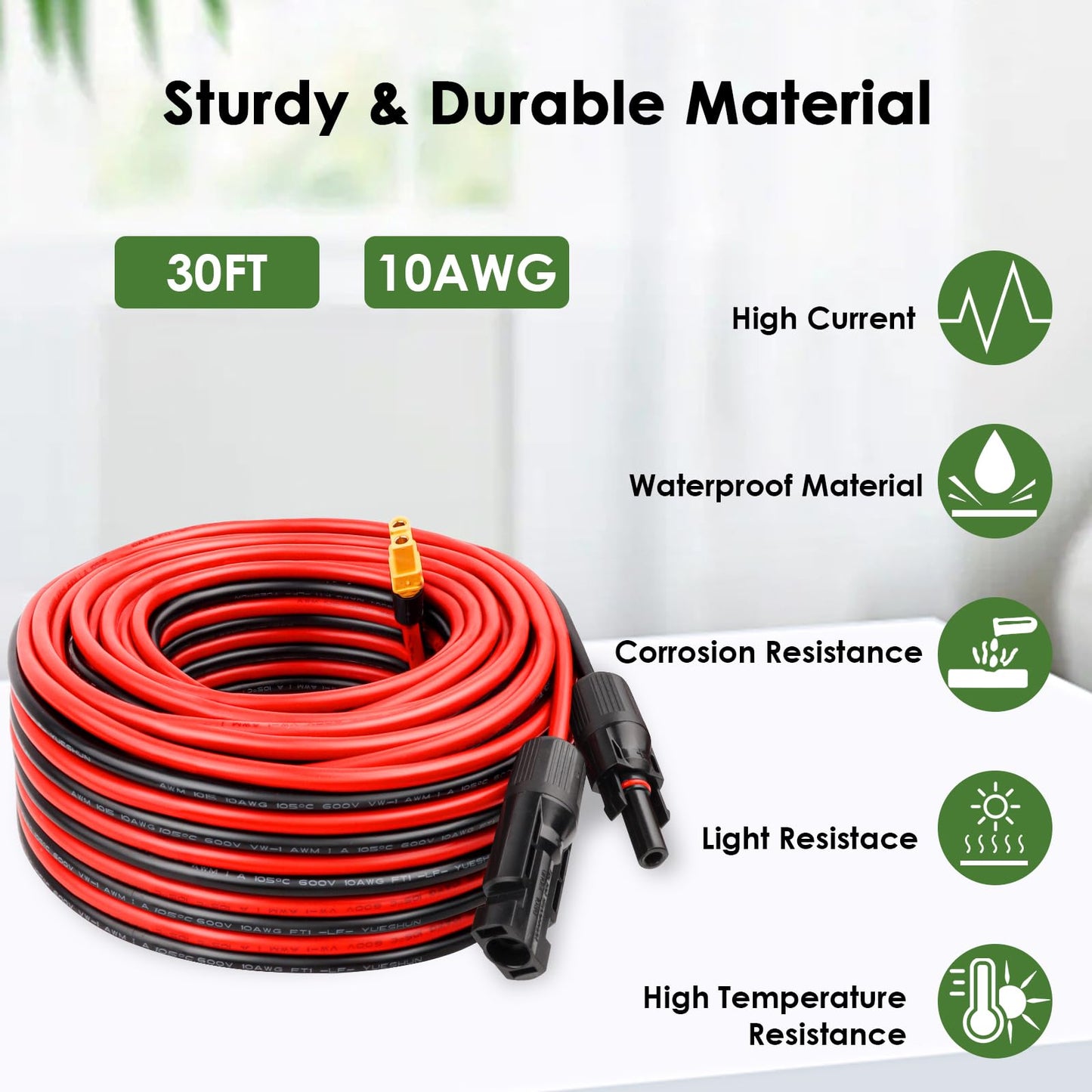 MOOKEERF Solar to XT60 Extension Cable 10AWG 50FT Solar Connector to XT60 Adapter Cable for Portable Power Station Battery Pack
