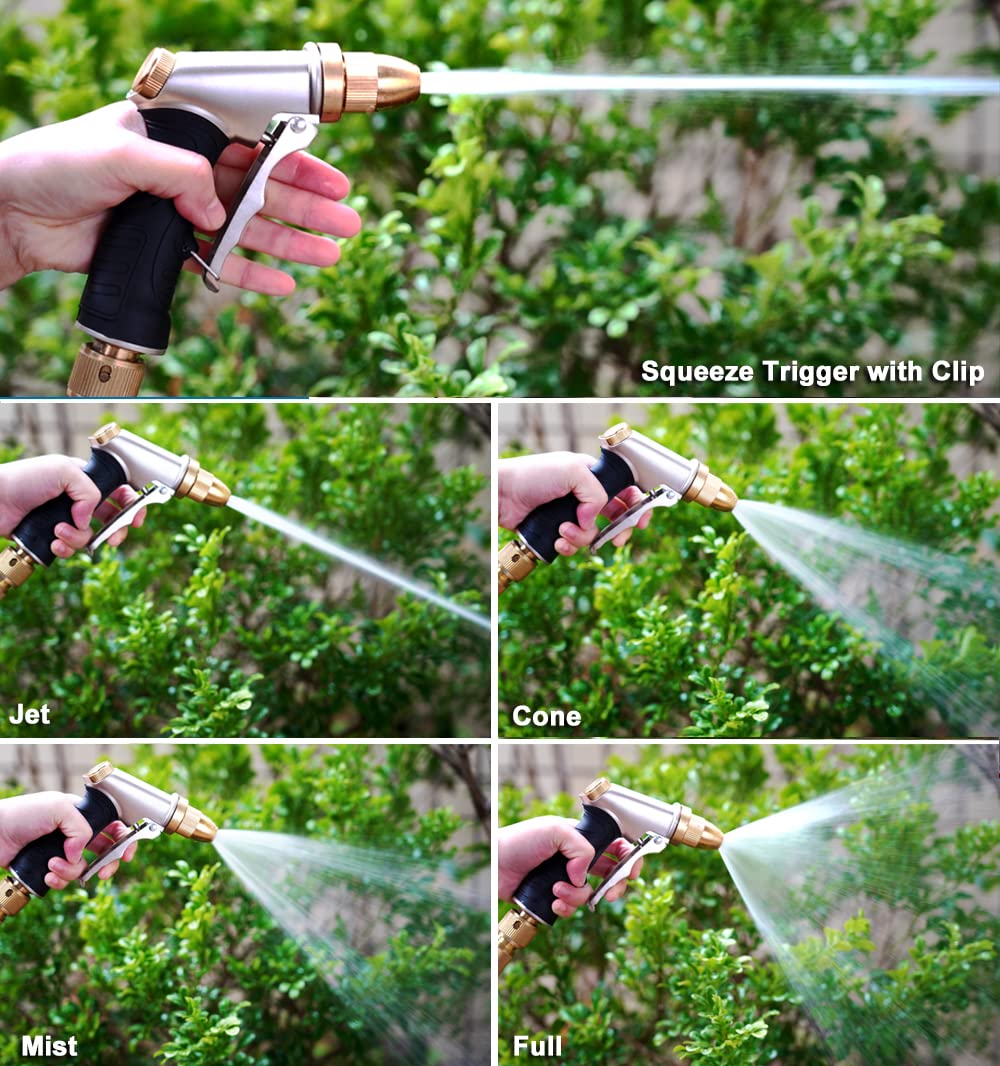 ESOW Garden Hose Nozzle 100% Heavy Duty Metal, Full Brass Nozzle & ABS Non-Slip Ergonomic Grip, 4 Watering Patterns, High Pressure Metal Spray Gun for Watering Plants, Car Wash and Showering Dog