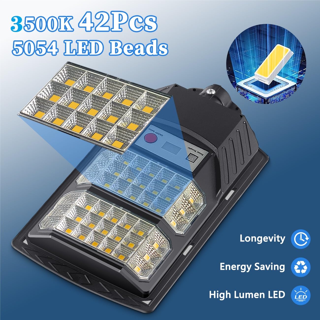 Solar Street Lights Outdoor, 3000K Solar Parking Warm Light, LED Dusk to Dawn Flood Waterproof Powered Yellow Lighting with Motion Senso Security Lights for Garden Yard Pathway