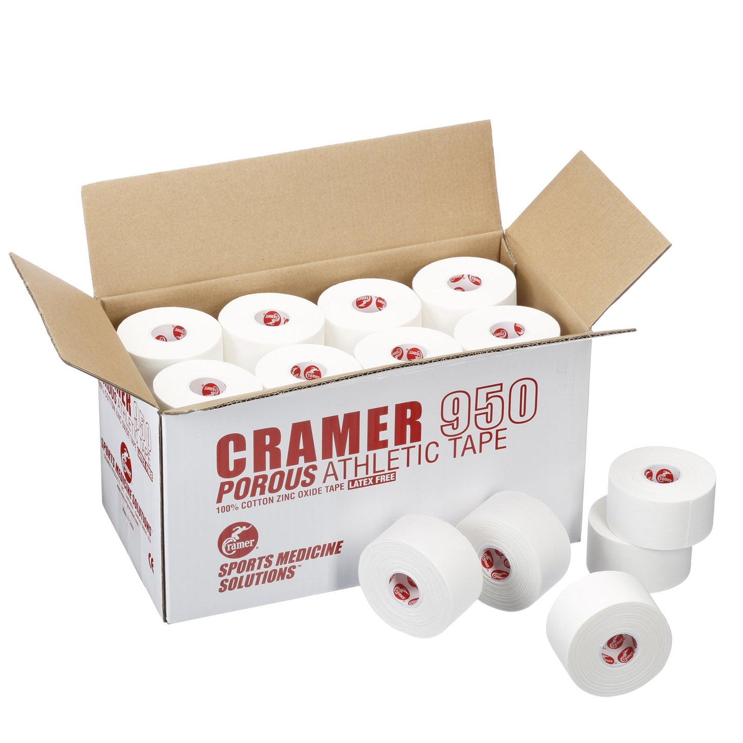 Cramer 950 Premium White Athletic Tape, Bulk Case of Rolls, 1.5" X 15 Yard, 32 Rolls
