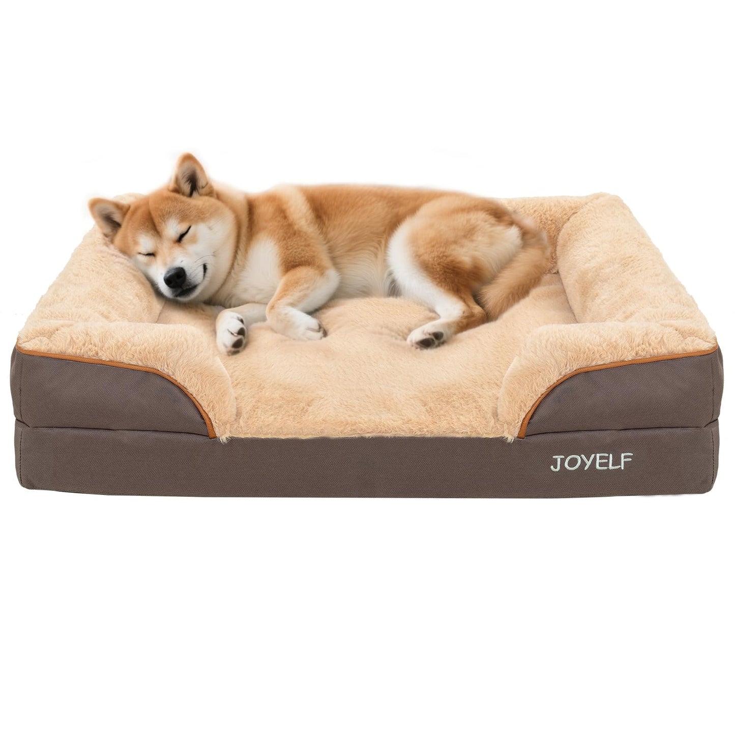 JOYELF Dog Bed for Medium Dogs, Bolster and Foam Sofa Couch Bed with Nonskid Bottom, Durable Dog Couch for Small to Medium Dogs - Brown