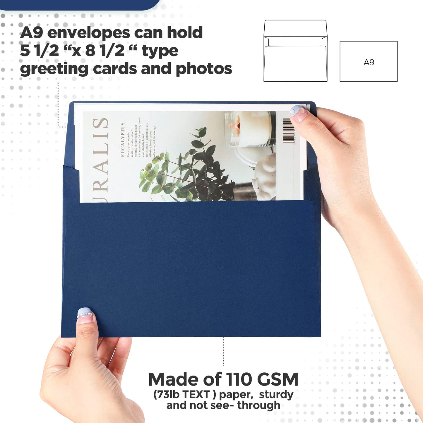 Harloon 100 Pcs A9 Invitation Envelopes 5.75 x 8.75 Inch Wedding Invitation Envelope 110 GSM Self Adhesive Paper Greeting Card Envelope for Birthday Photos Letters Baby Shower Office(Navy Blue)