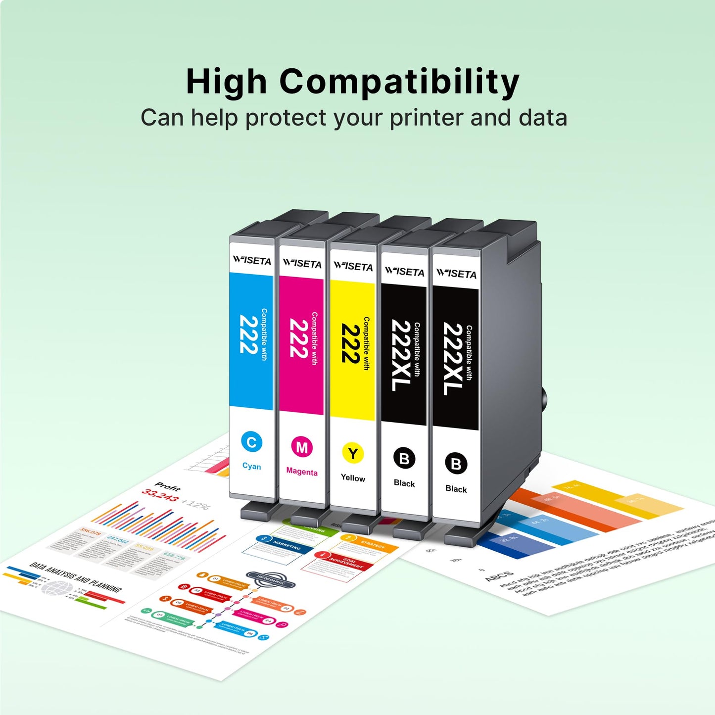 222XL Ink Cartridges Combo Pack Replacement Remanufactured for 222 Ink Cartridges Encre 222 222XL T222 T222XL Ink to Work with Expression Home xp-5200 Workforce wf-2960 Printer (5 Pack, 2B/C/M/Y)