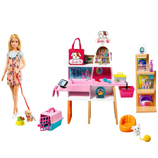 Barbie Doll (11.5-in Blonde) and Pet Boutique Playset with 4 Pets, Color-Change Grooming Feature and Accessories, Great Toy for 3 to 7 Year Olds