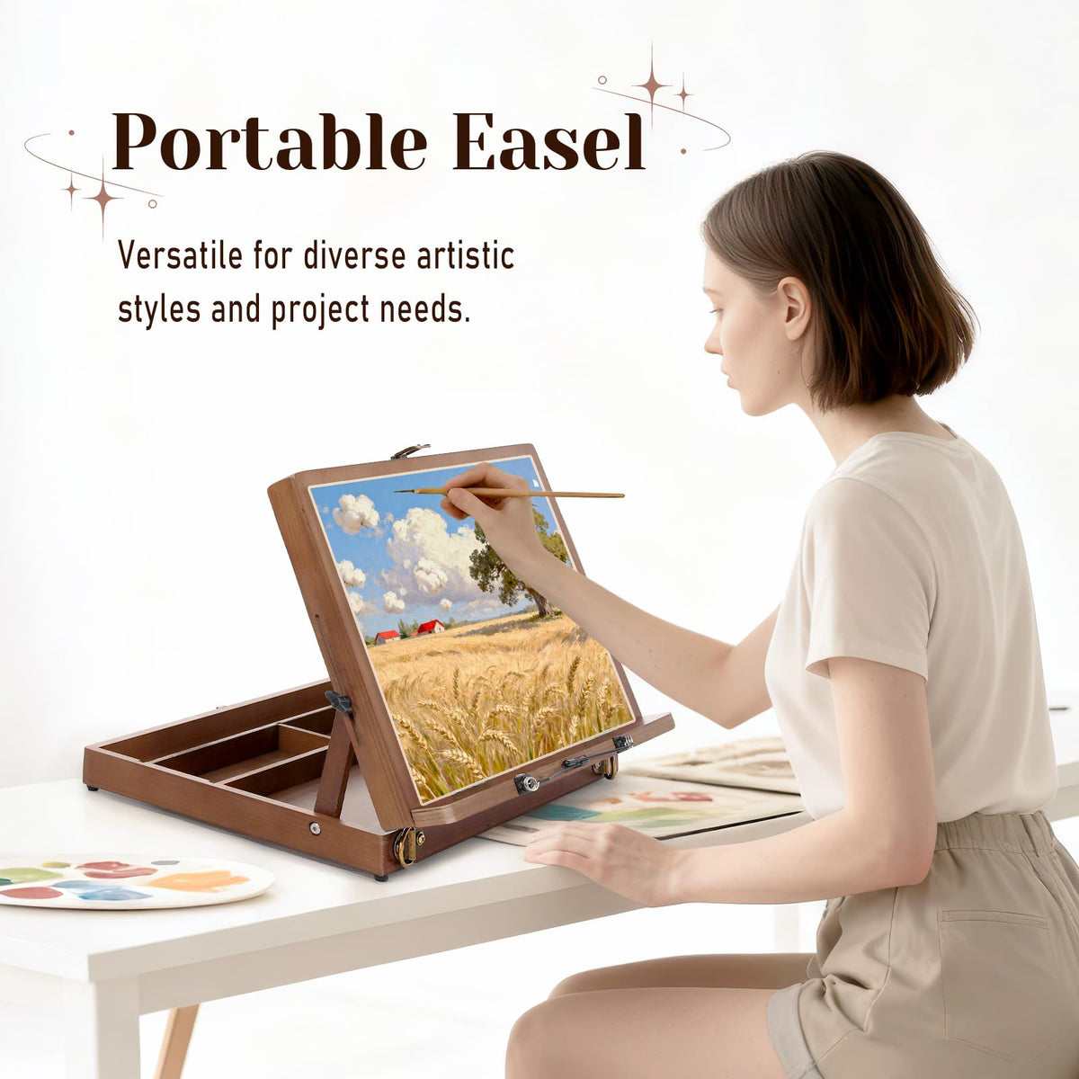 TYYIHUA A3 Tabletop Easel with Page Clips and Strap, Adjustable from 0° to 90, Portable Desktop Art Easel for Paingting for Indoor Outdoor, Wooden Drawing Board for Sketching, Book