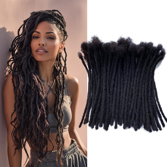 100% Human Hair Dreadlocks Handmade Locs Samll Size 0.4cm Width Pencil Size 60 per Bundles Natural Black #1B 10inch