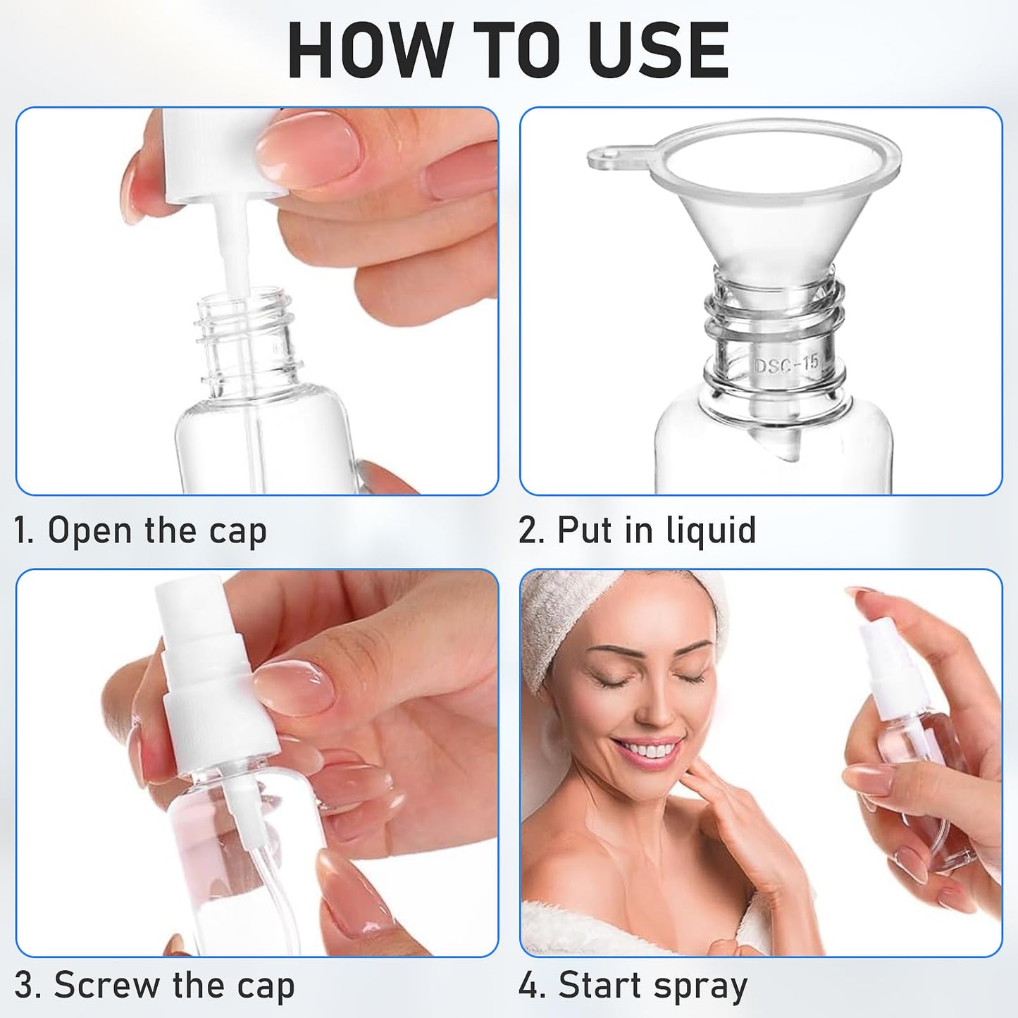 200 Pack Mini Travel Spray Bottles, 1oz Clear Fine Mist Spritzer Bottles, Small Refillable Liquid Containers for Little Perfume, Water, Skin Toner