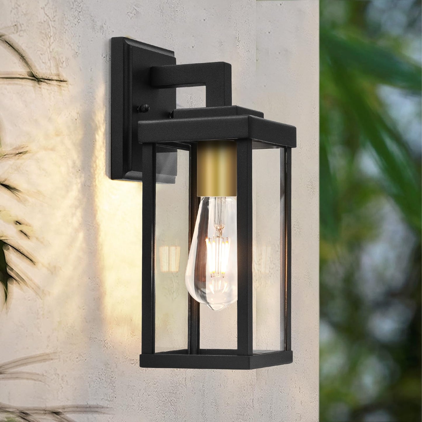 ALVIME Outdoor Indoor Wall Light, Exterior Light Fixtures Wall Mount, Waterproof Outside Wall Sconce, Matte Black Gold Lamp Head, E26 Base for Garage, Porch, Patio, Front Door
