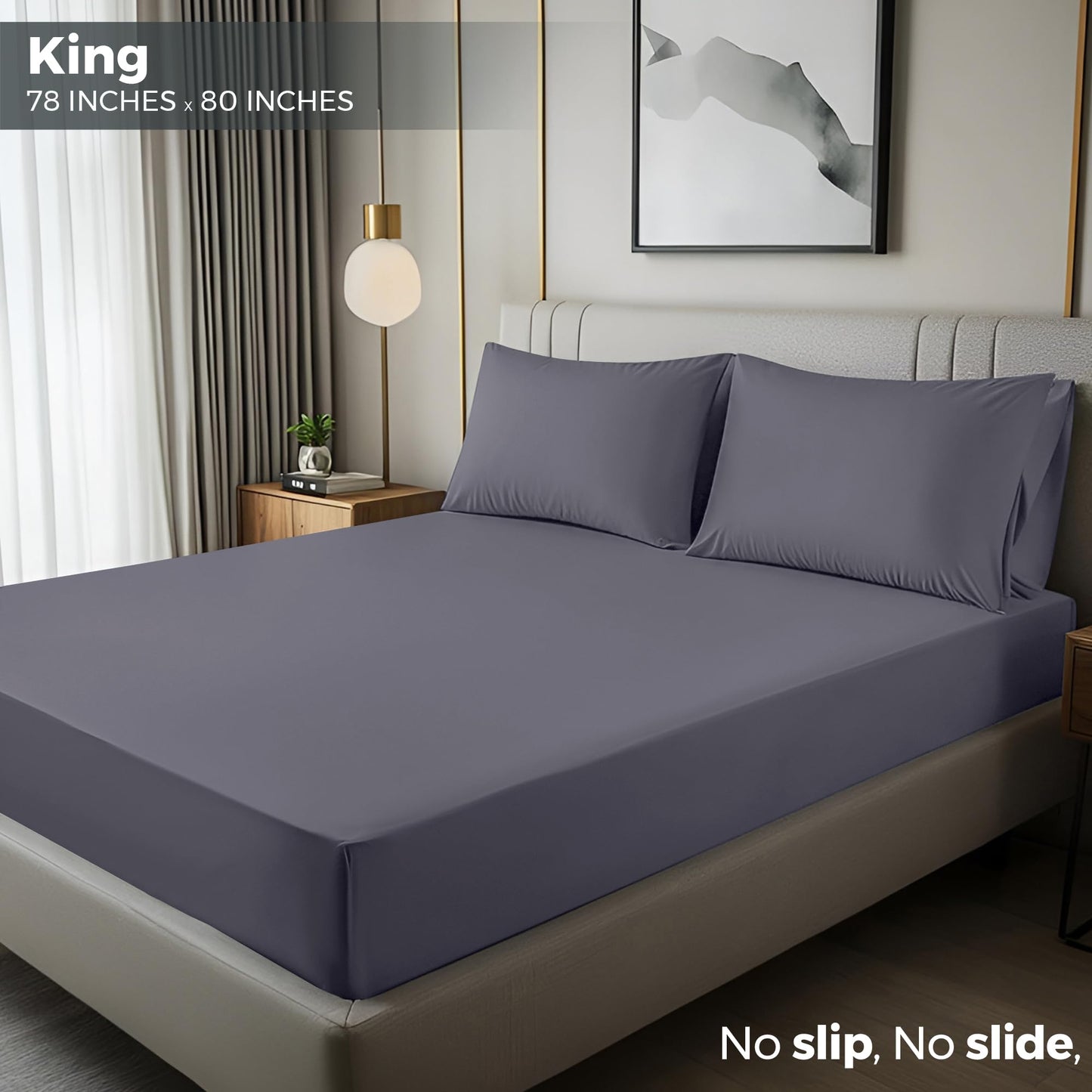 Utopia Bedding King Fitted Sheets - Bulk Pack of 2 Bottom Sheets - Soft Brushed Microfiber - Deep Pockets - Shrinkage & Fade Resistant - Easy Care (King, Grey)