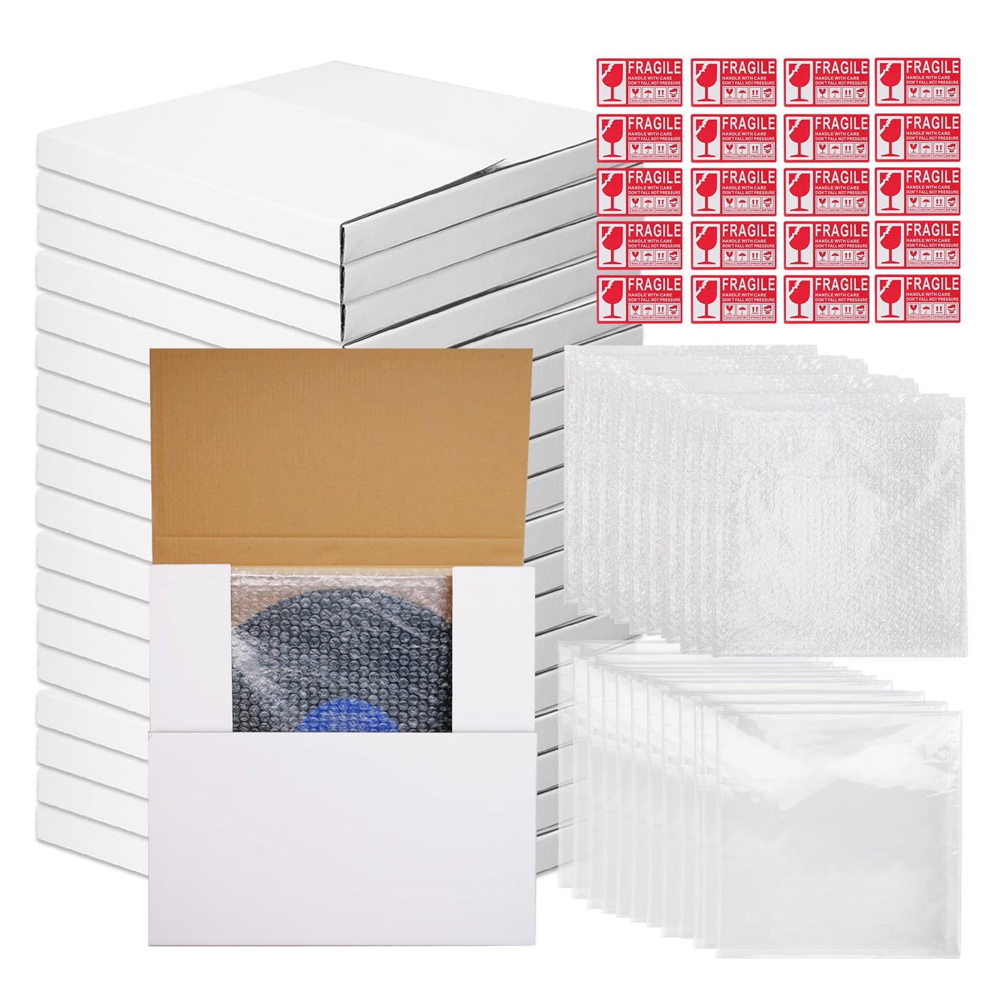 SENONAPO Set of 18 Corrugated Cardboard Boxes for Vinyl Album, 12.9 X 1" (32.4 32.4 2.5 cm), White Box, Multiple Depths Packaging, Shipping, Moving, Storage & Supplies