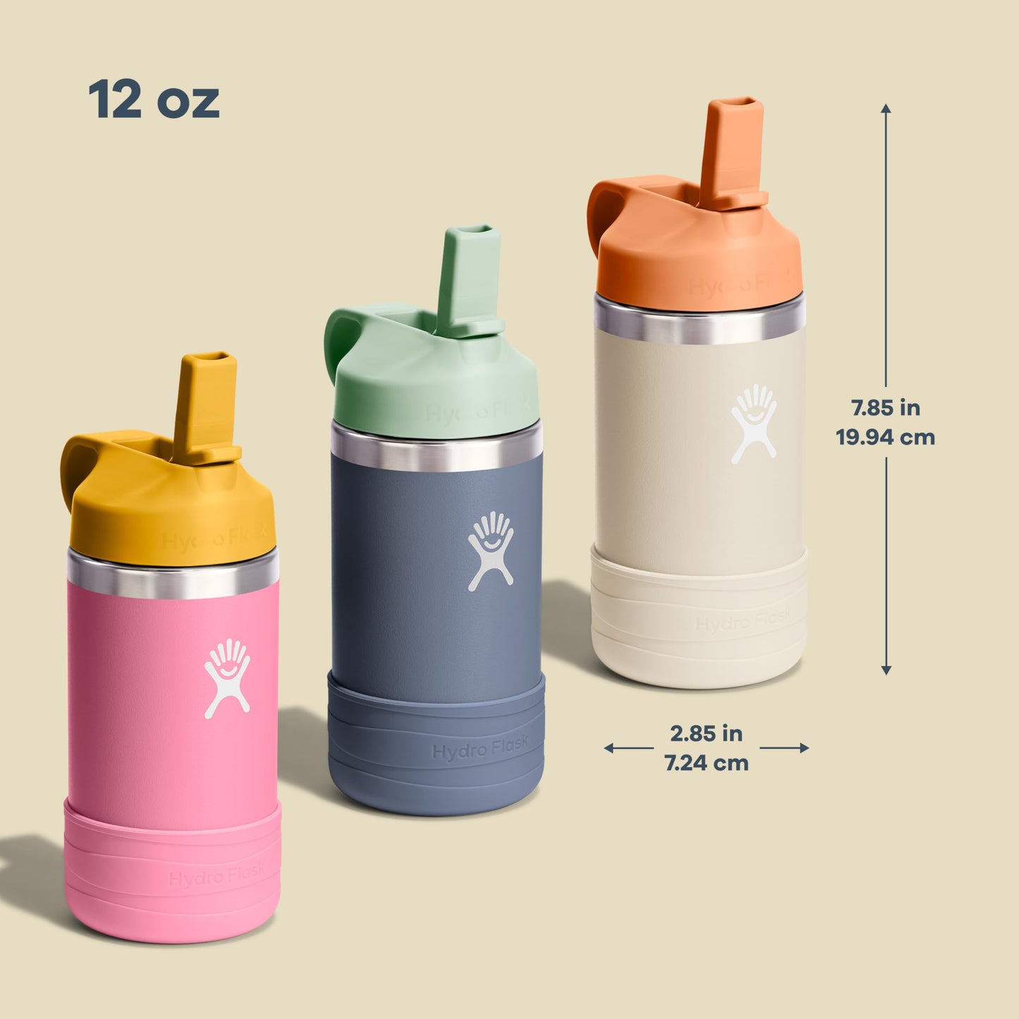 Hydro Flask 12 Oz Kids Stainless Steel Wide Mouth Water Bottle with Straw Cap and Boot, Seaspray